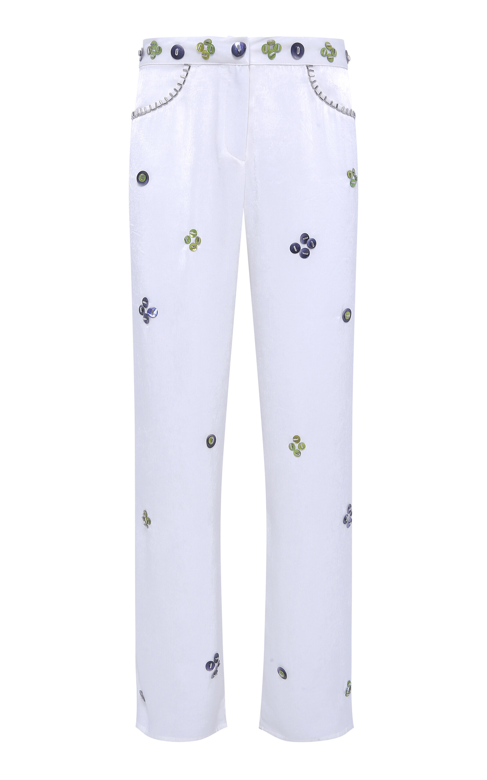 Siedres Brity Embellished Satin Straight-leg Pants In White