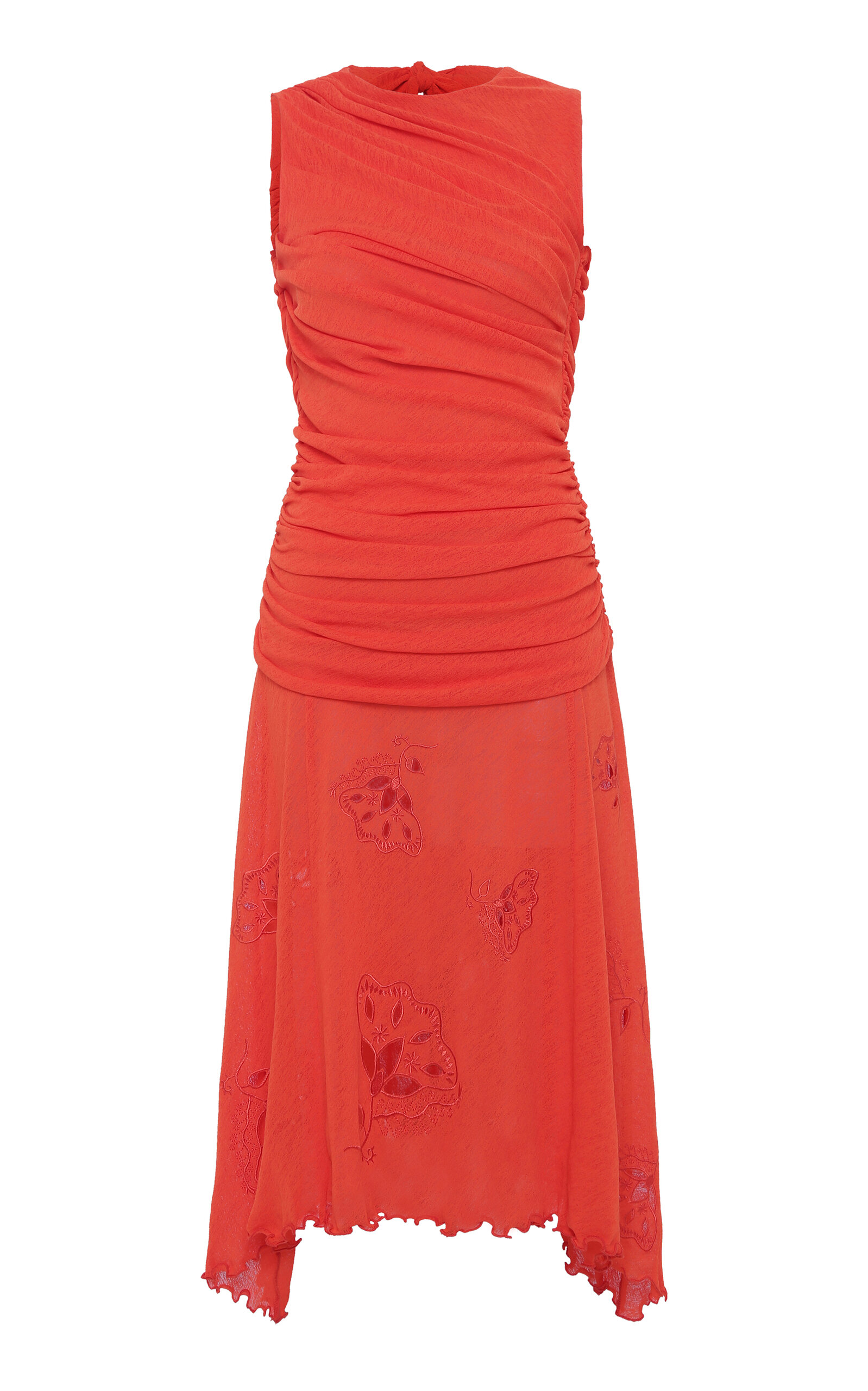 SIEDRÉS Nuina Ruched Mesh Midi Dress - Orange