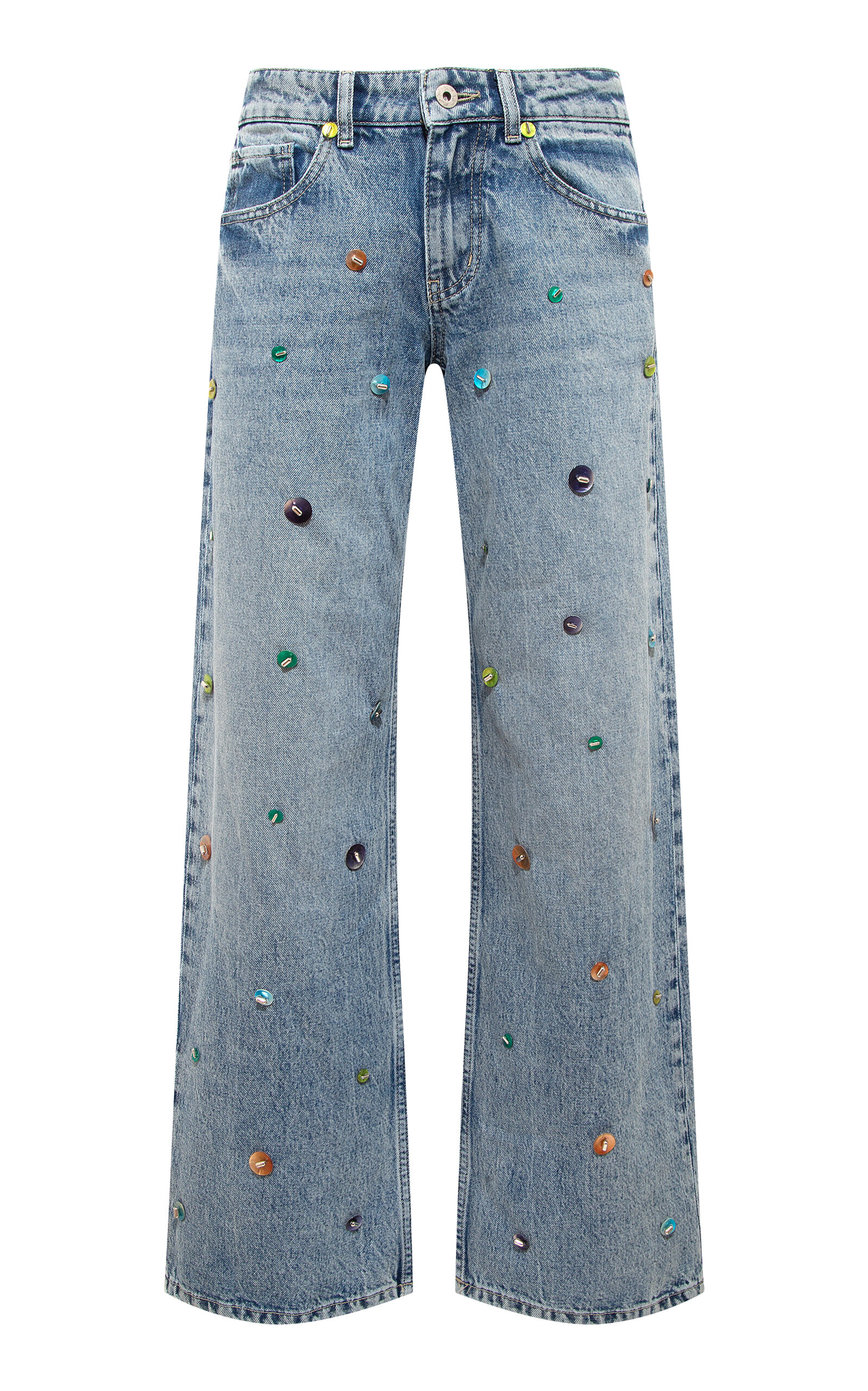 SIEDRÉS Junie Beaded Denim Straight-Leg Jeans - Medium Wash