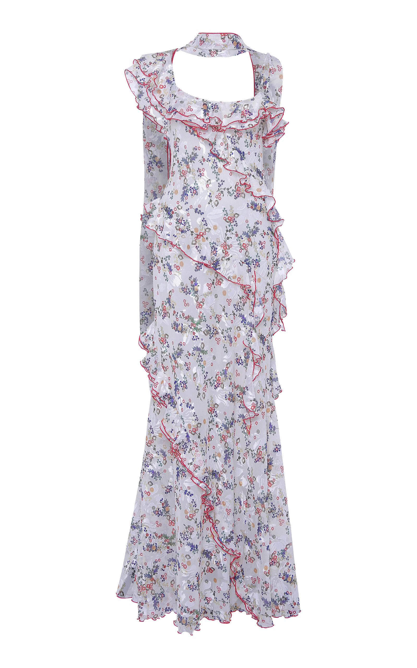 SIEDRÉS Monica Scarf-Detailed Devoré Chiffon Maxi Dress - Multi