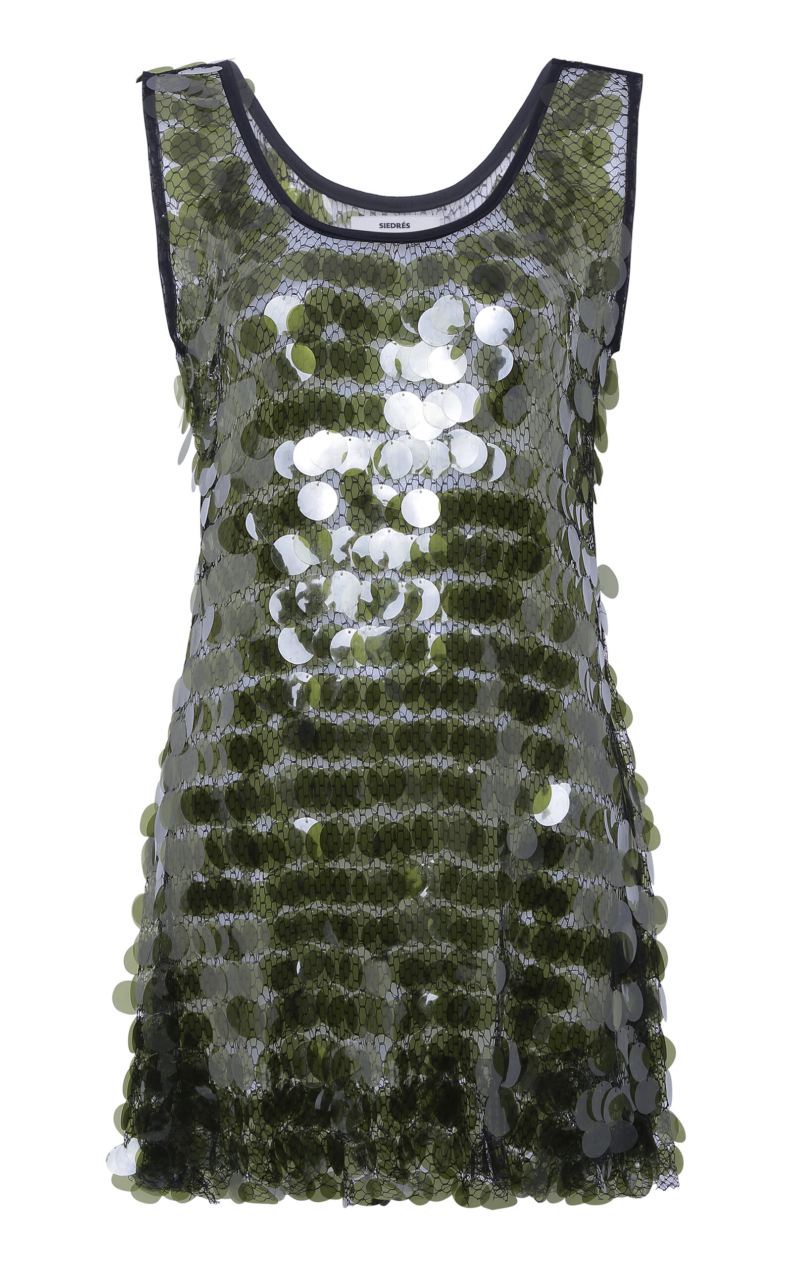 SIEDRÉS Carrie Sequined Mesh Mini Dress - Khaki - XXS