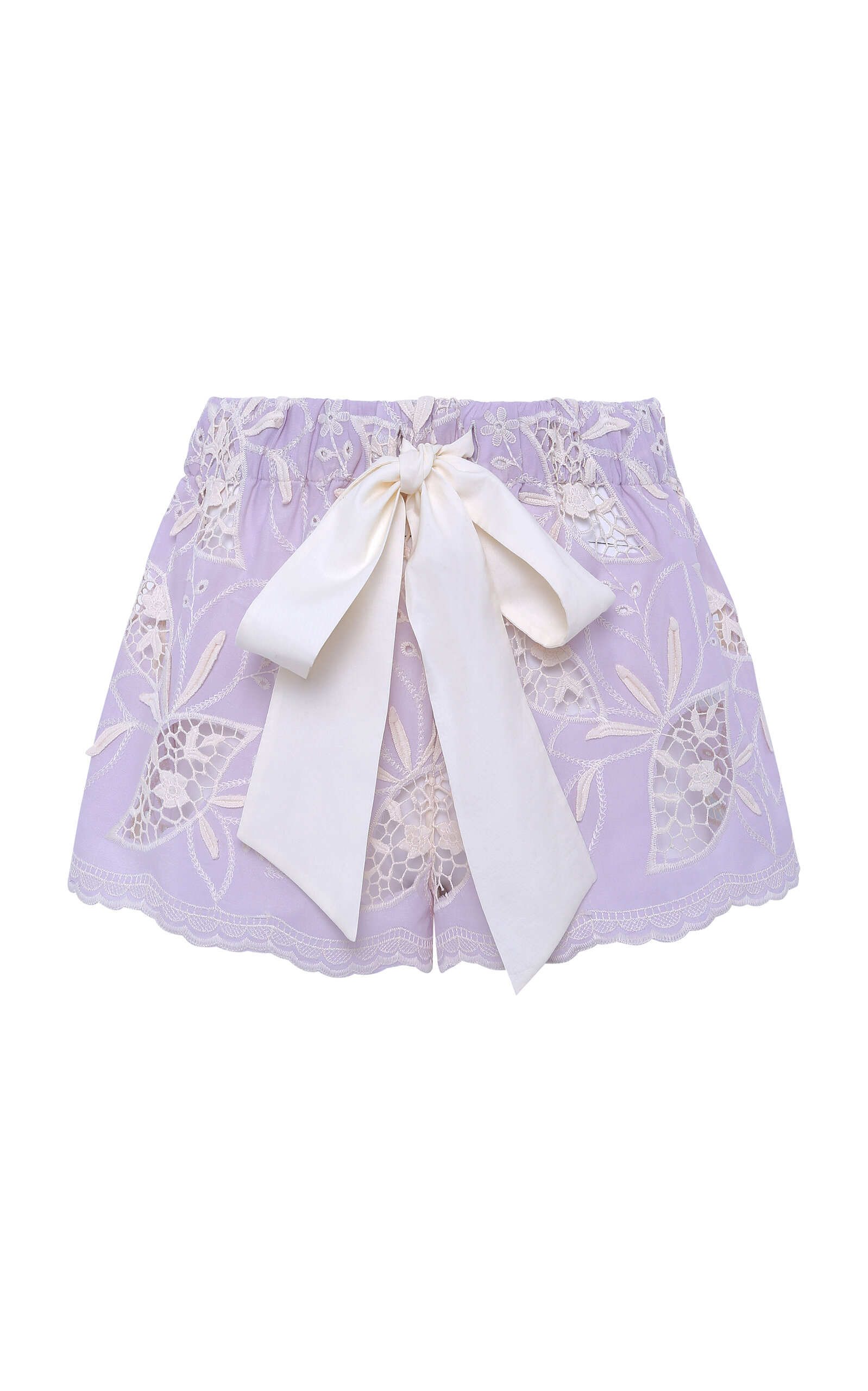 Siedres Shol Bow-detailed Poplin-lace Shorts In Purple