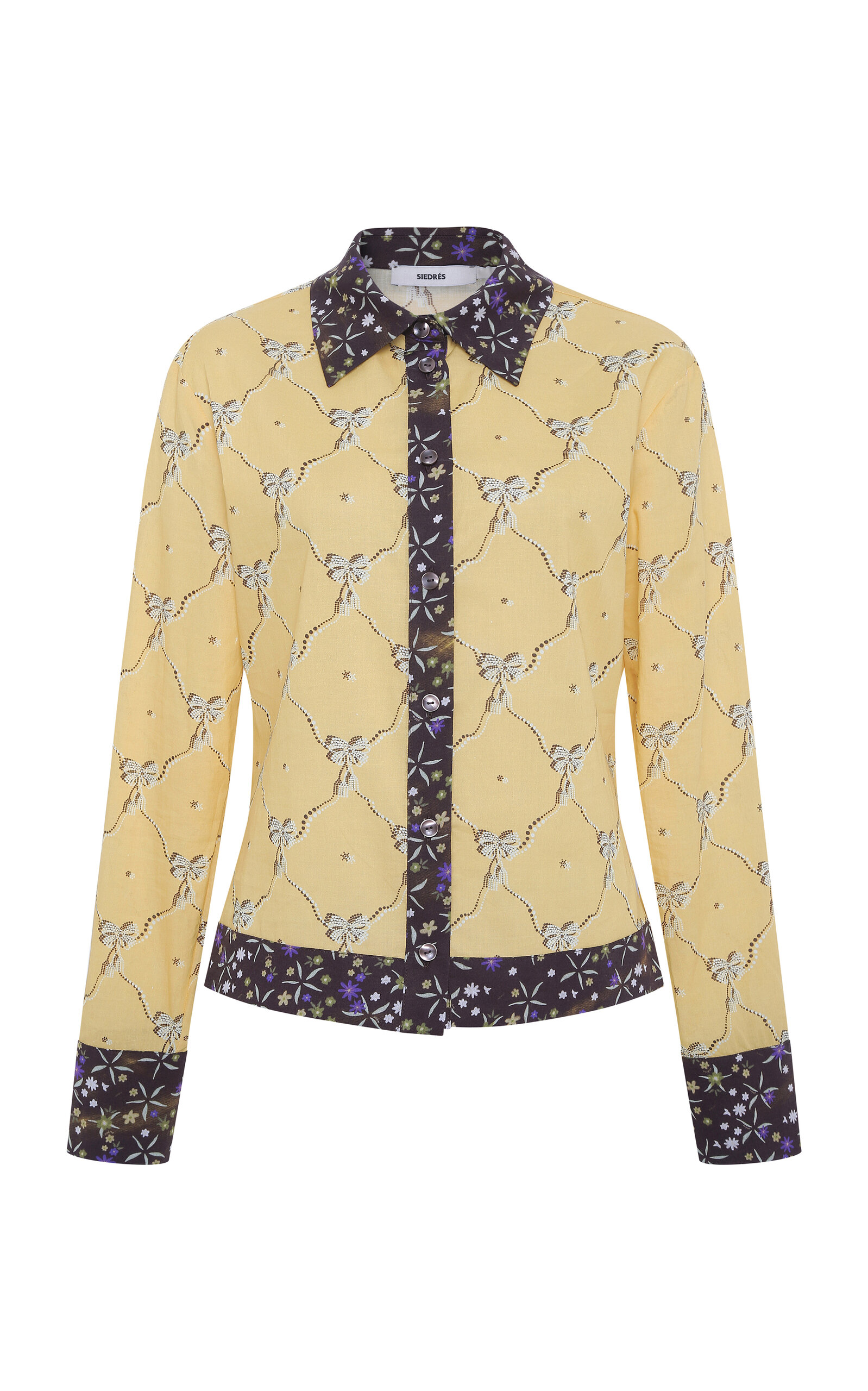 Siedres Sorel Contrast-trim Cotton-poplin Button-down Shirt In Yellow