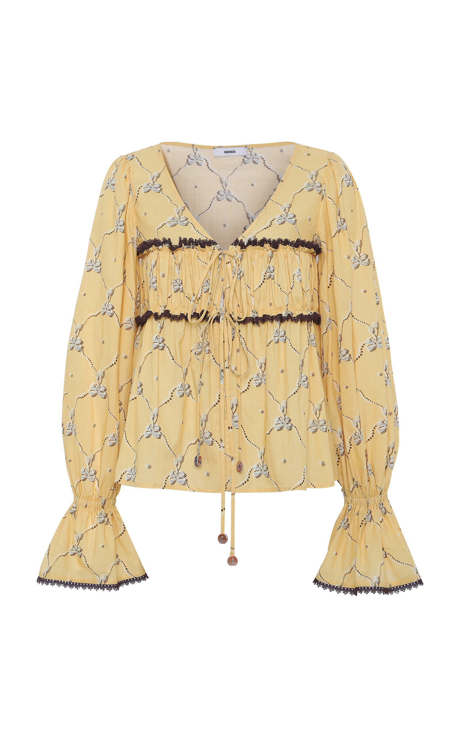 SIEDRÉS Riby Printed Cotton-Poplin Top - Yellow