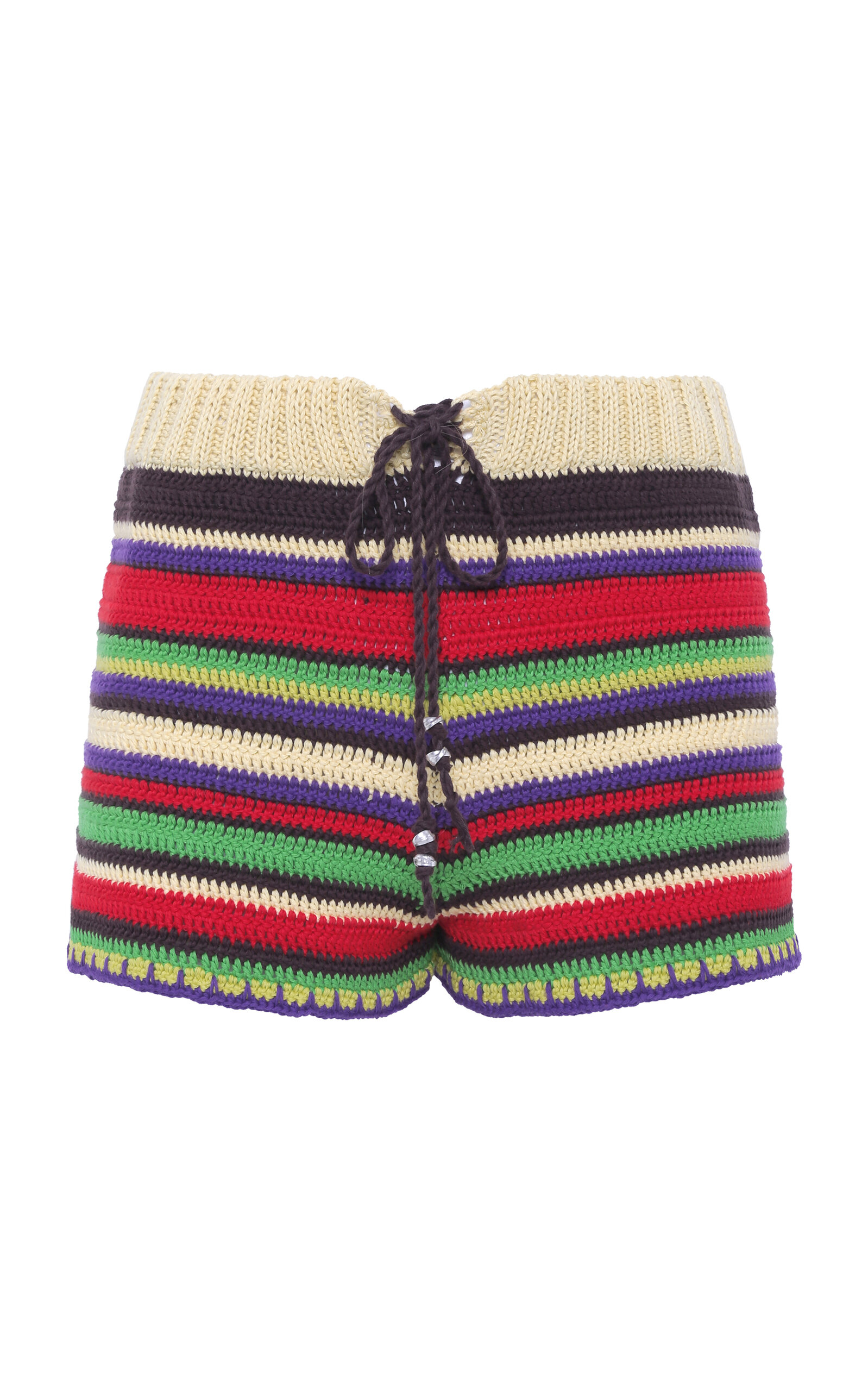 Siedres Renata Striped Crochet Cotton Shorts In Multi