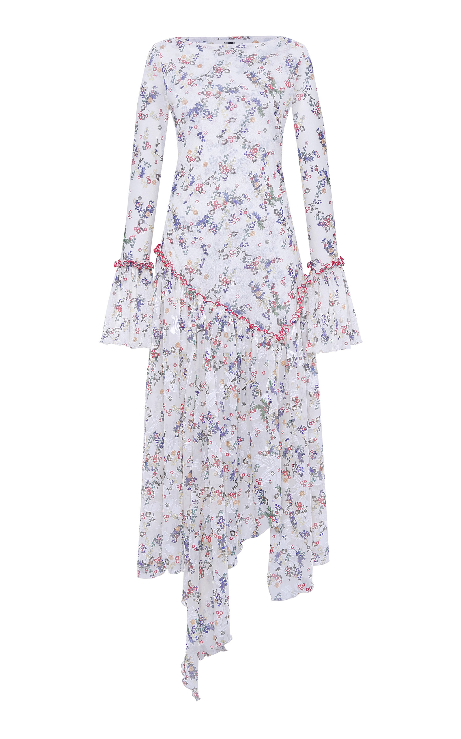 Siedres Yasmy Floral Chiffon-mesh Midi Dress In White