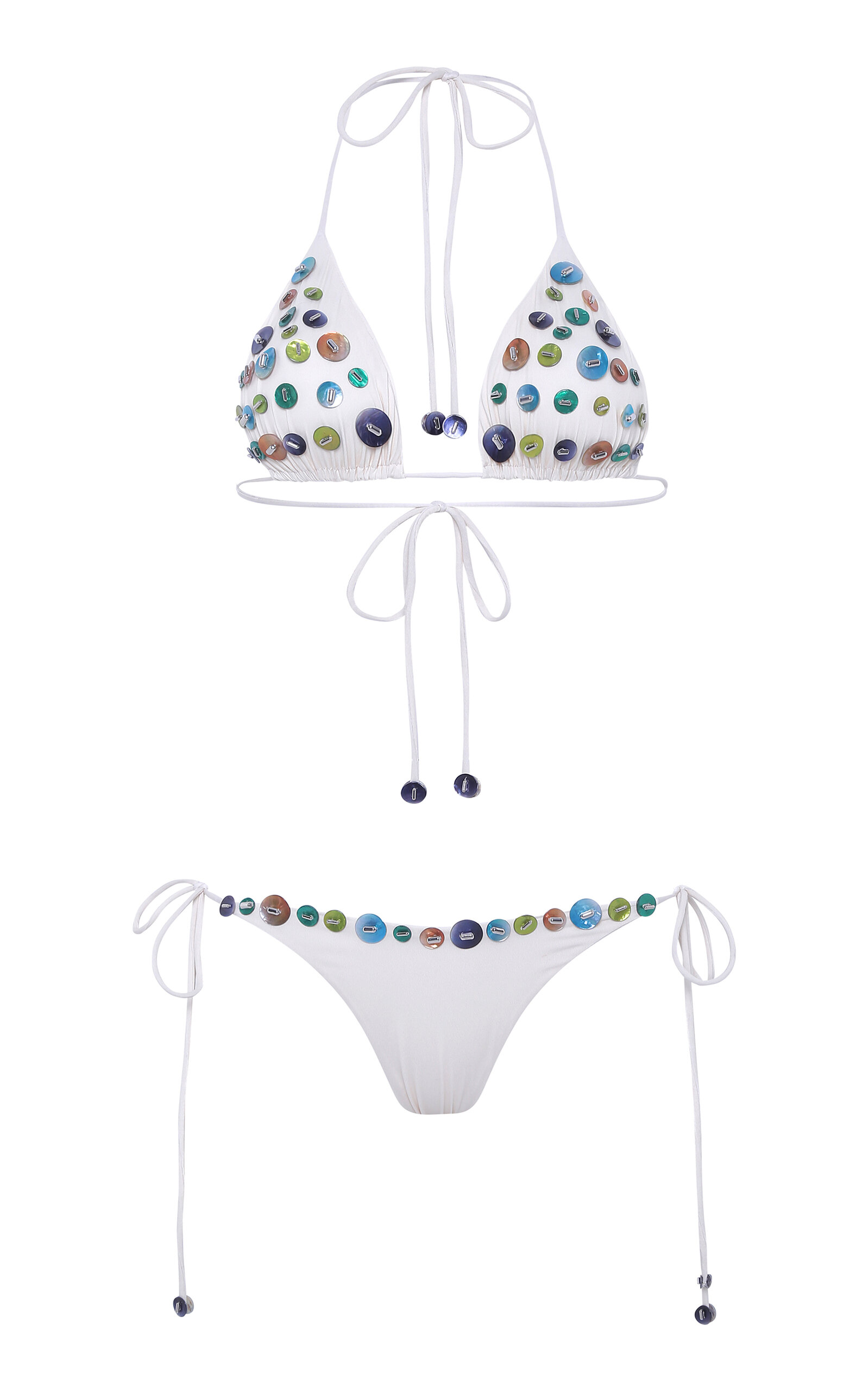 Siedres Rom Embellished String Bikini Bottom In White