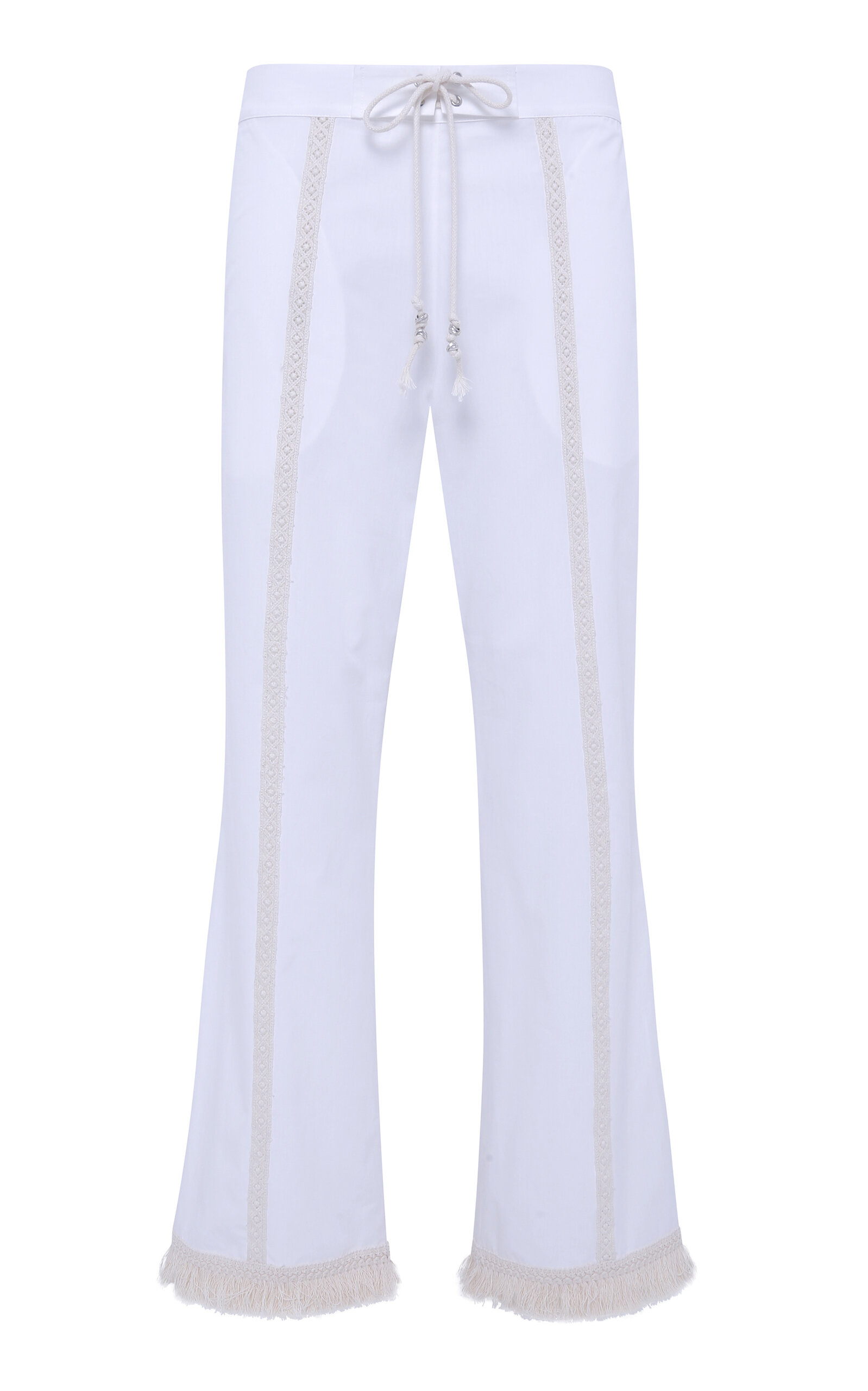Siedres Savina Lace-trimmed Cotton-poplin Wide-leg Pants In White