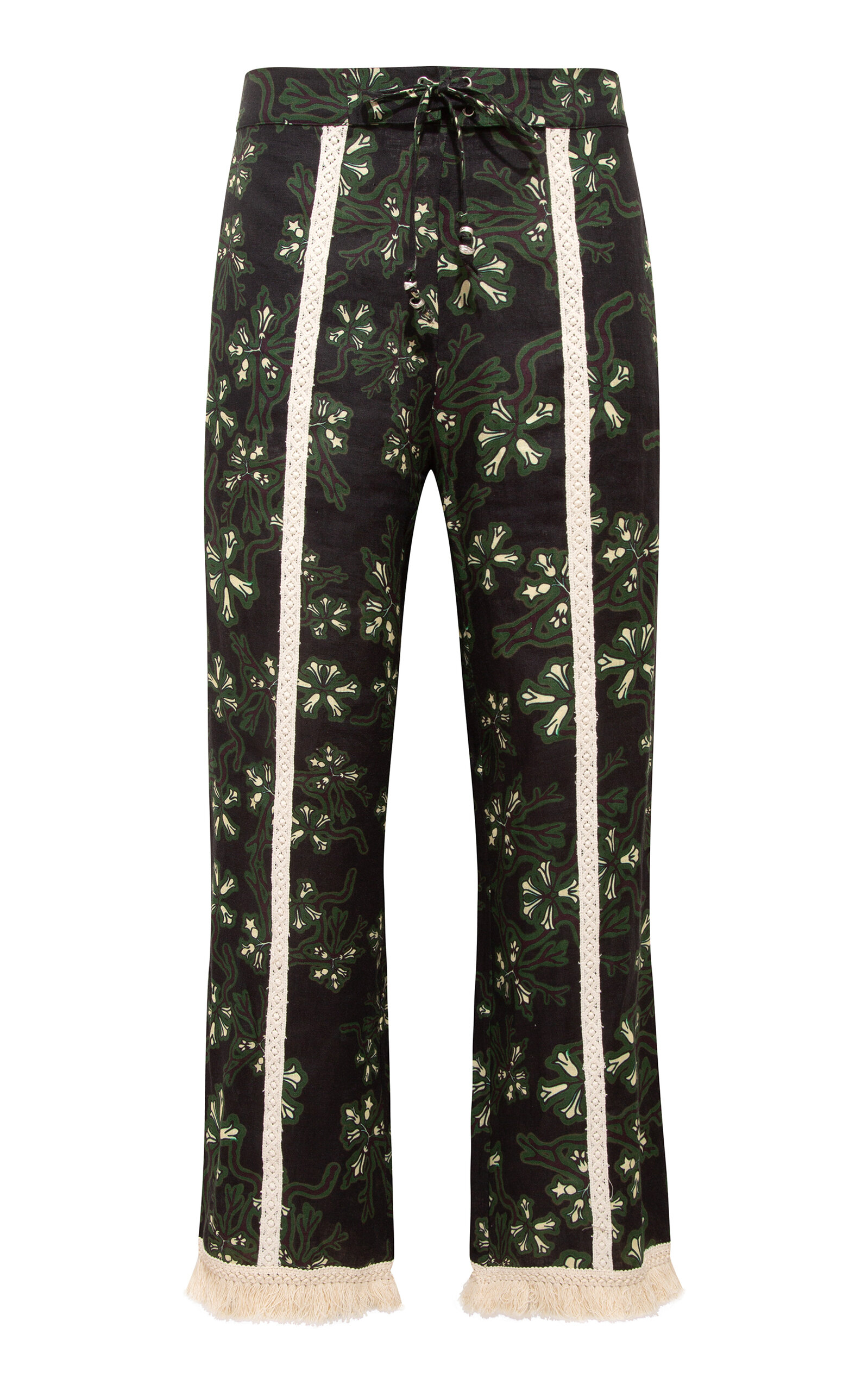 Siedres Savina Lace-trimmed Linen Wide-leg Pants In Green