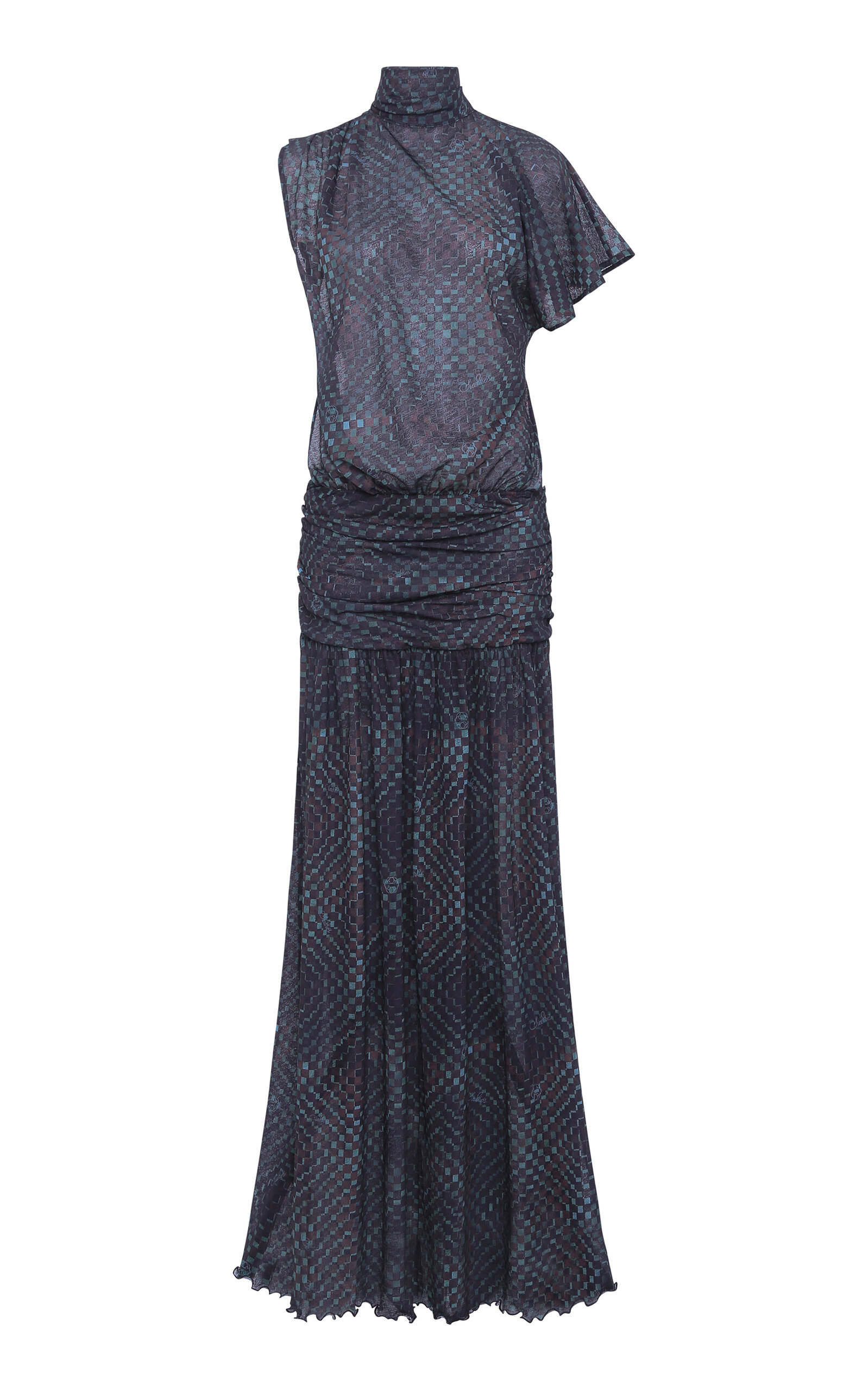 Siedres Dakota Asymmetric Mesh Maxi Dress In Blue