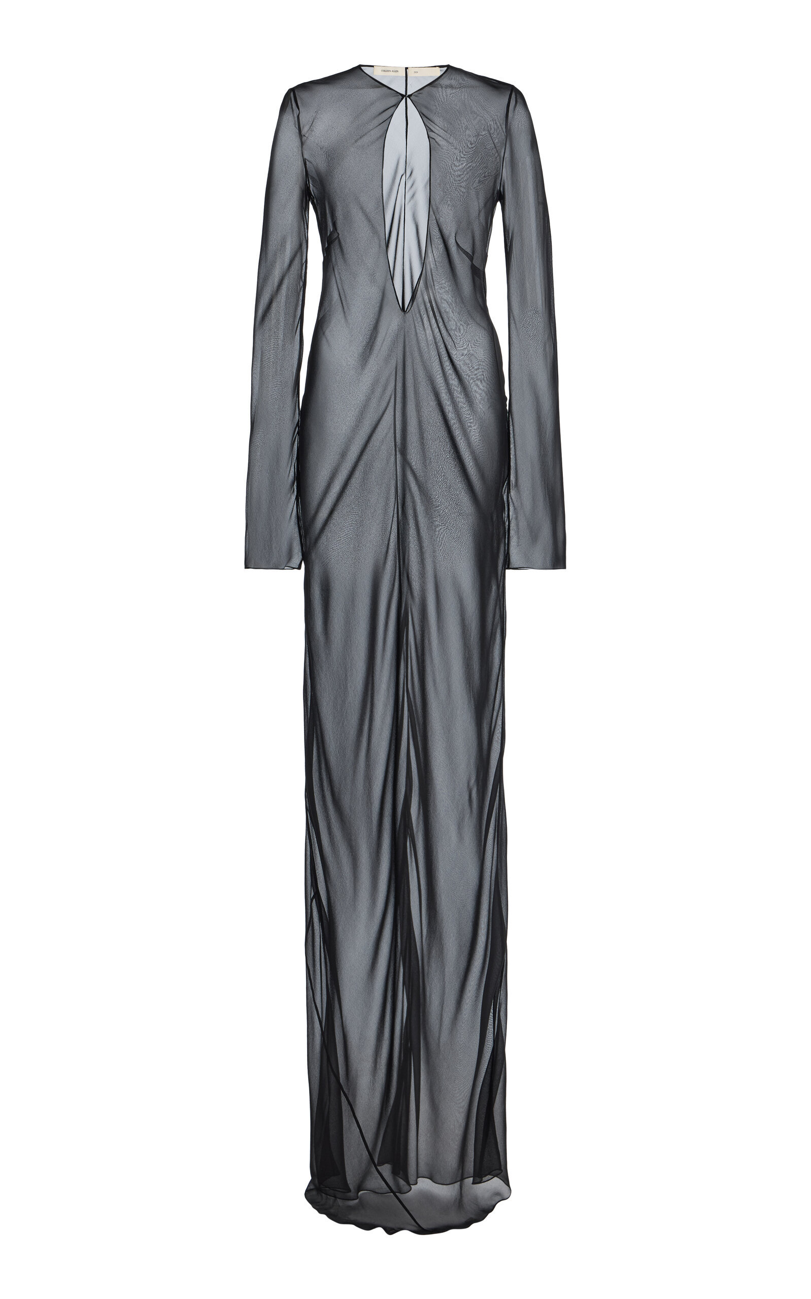 COLLEEN ALLEN Keyhole Silk Chiffon Maxi Dress