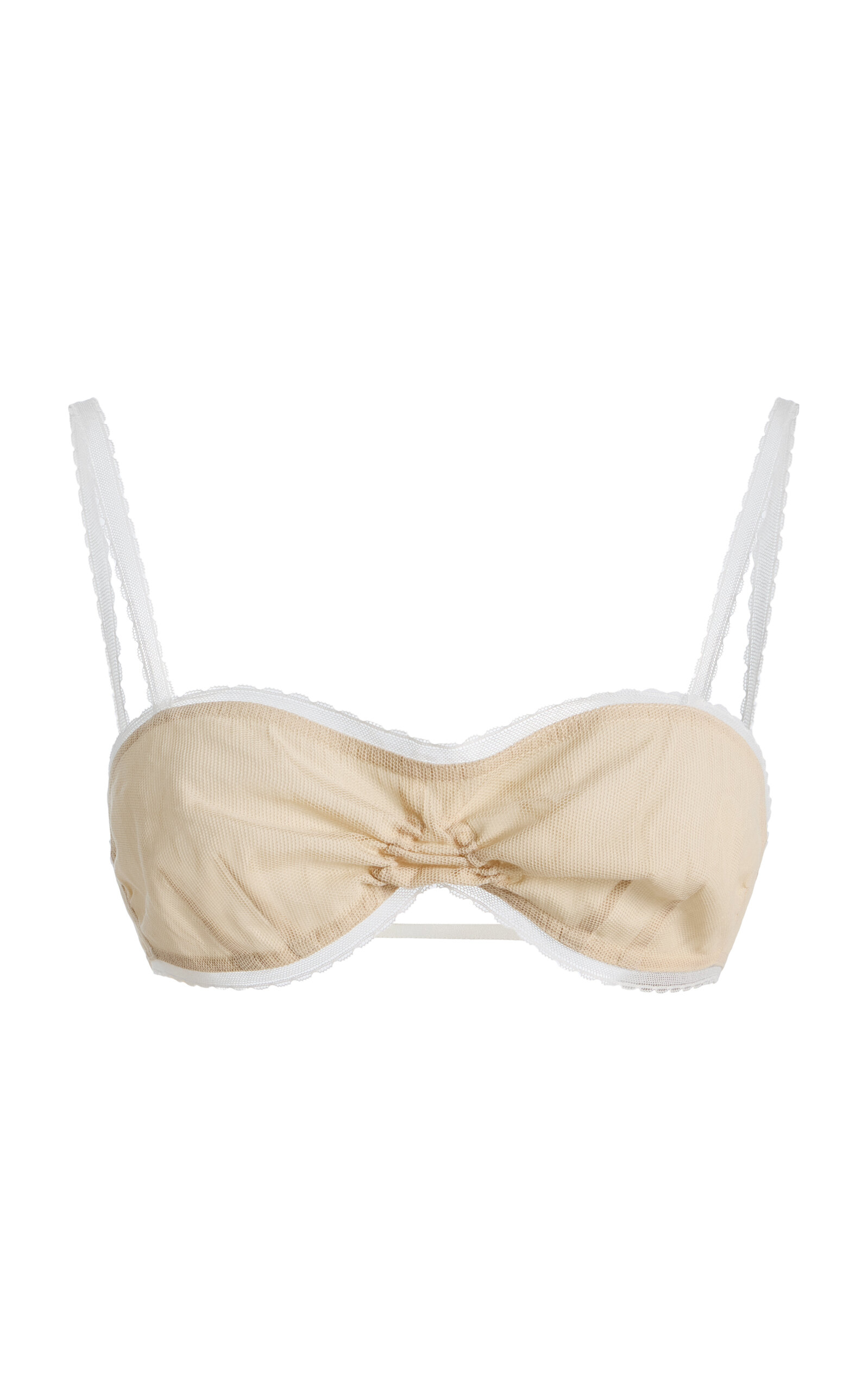 COLLEEN ALLEN Ruched Tulle Bralette - Tan - XS