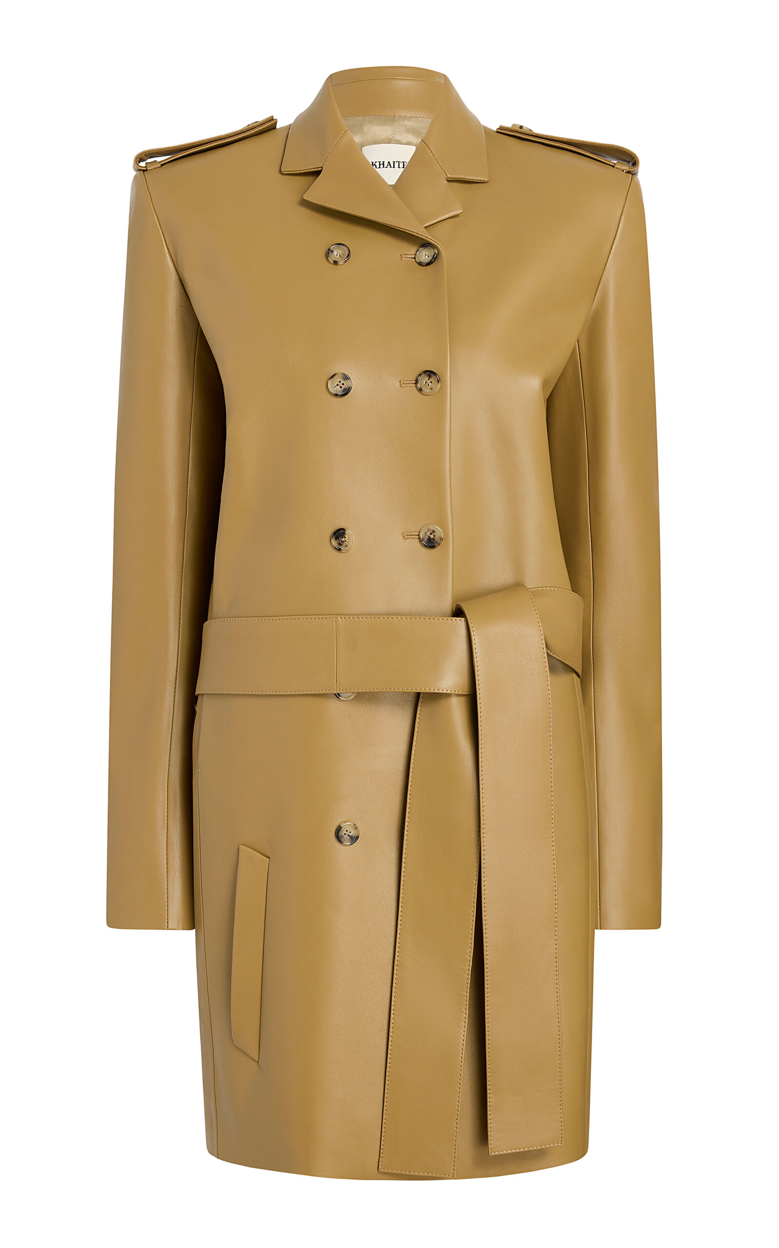 Khaite Sadra Plonge Leather Double-breasted Coat In Brown