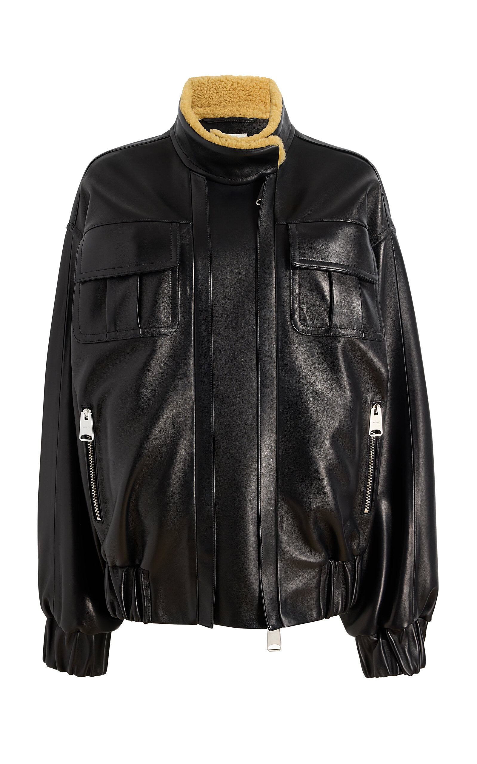 Khaite Malone Plonge Leather Bomber Jacket In Black