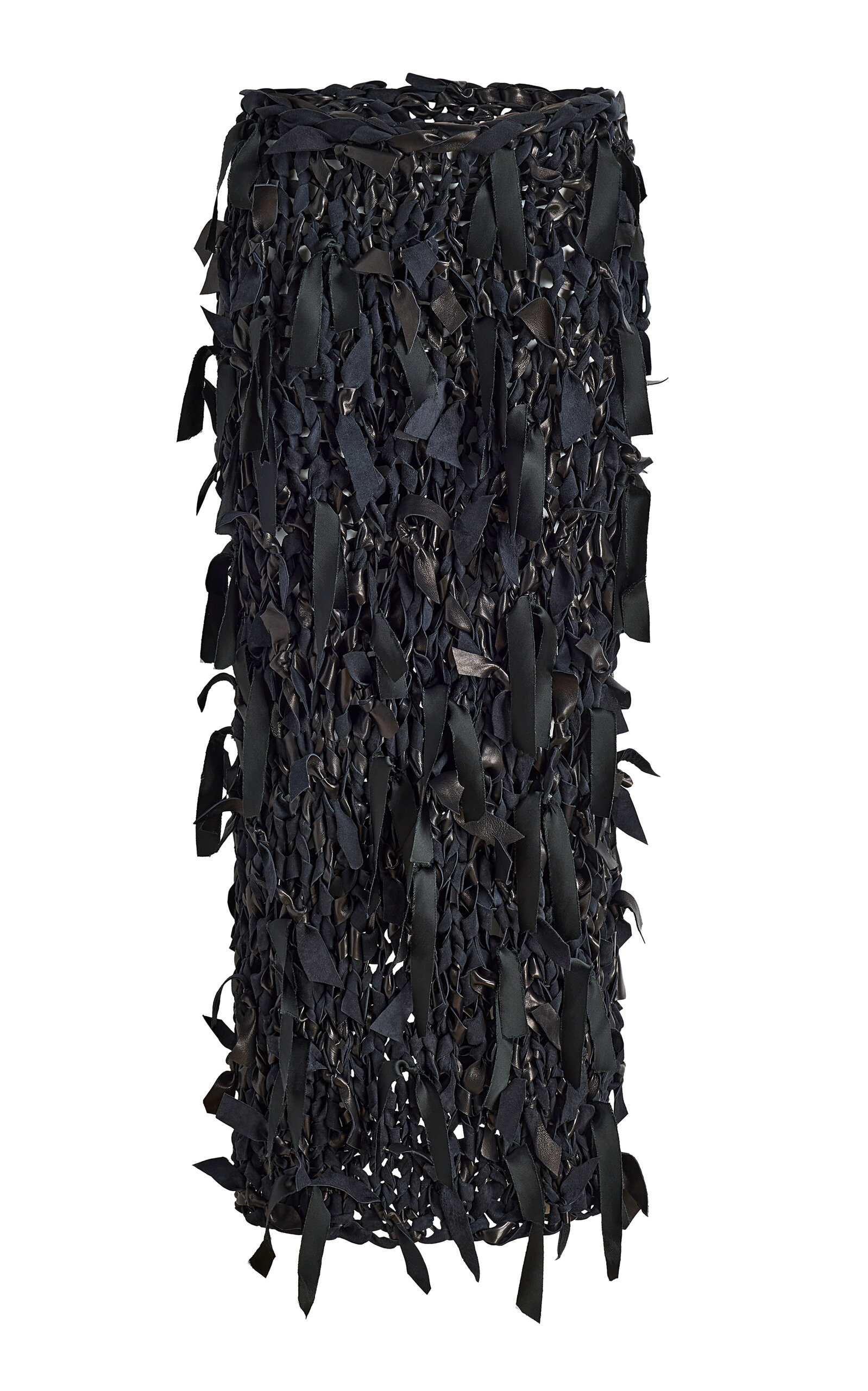 Khaite Lyla Fringed Knit Leather Midi Skirt In Black