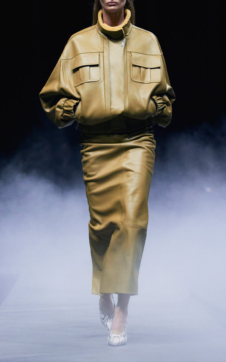 Khaite Winton Plonge Leather Midi Skirt - Yellow