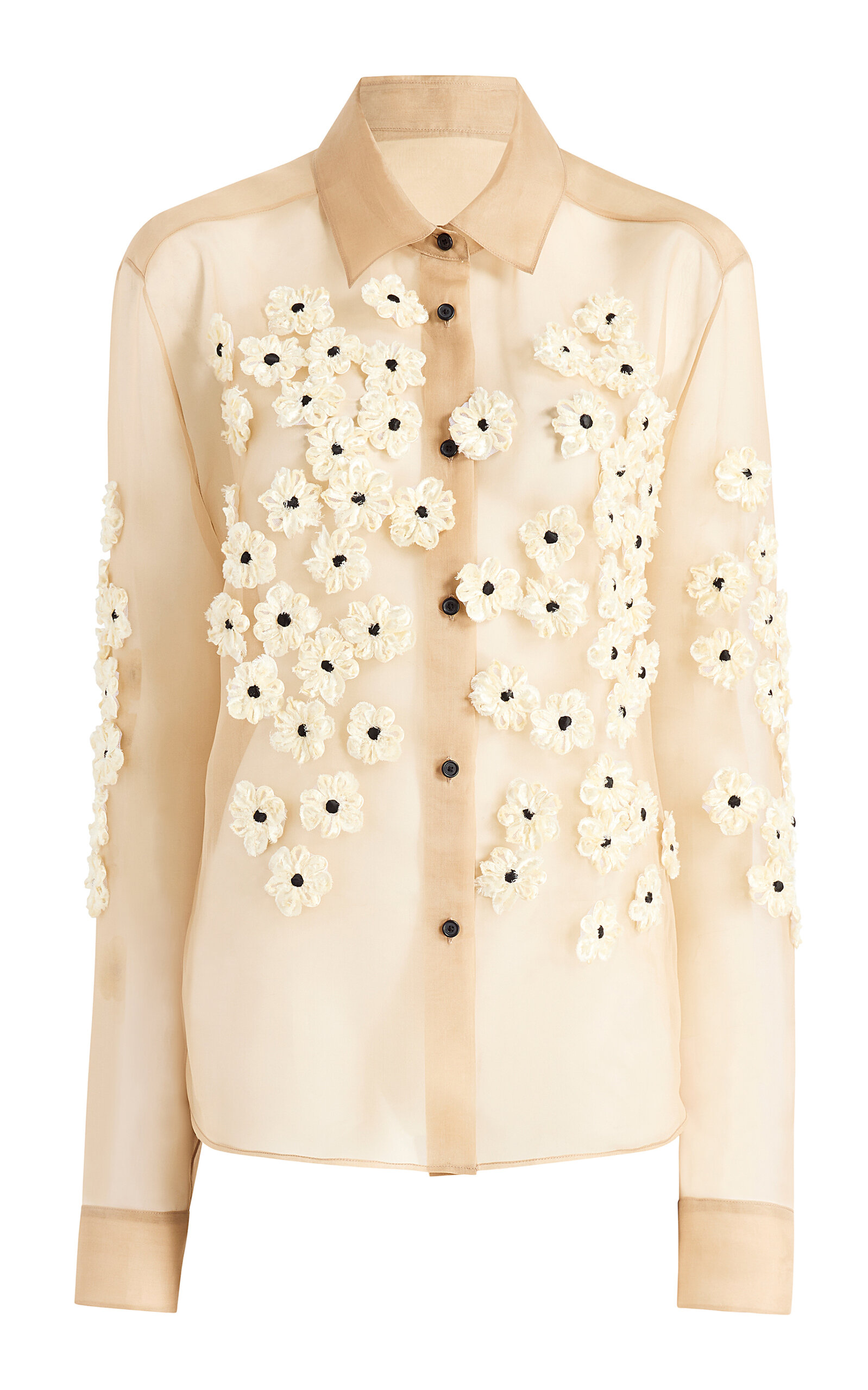 Khaite Argo Floral-embellished Silk Organza Shirt In Neutral