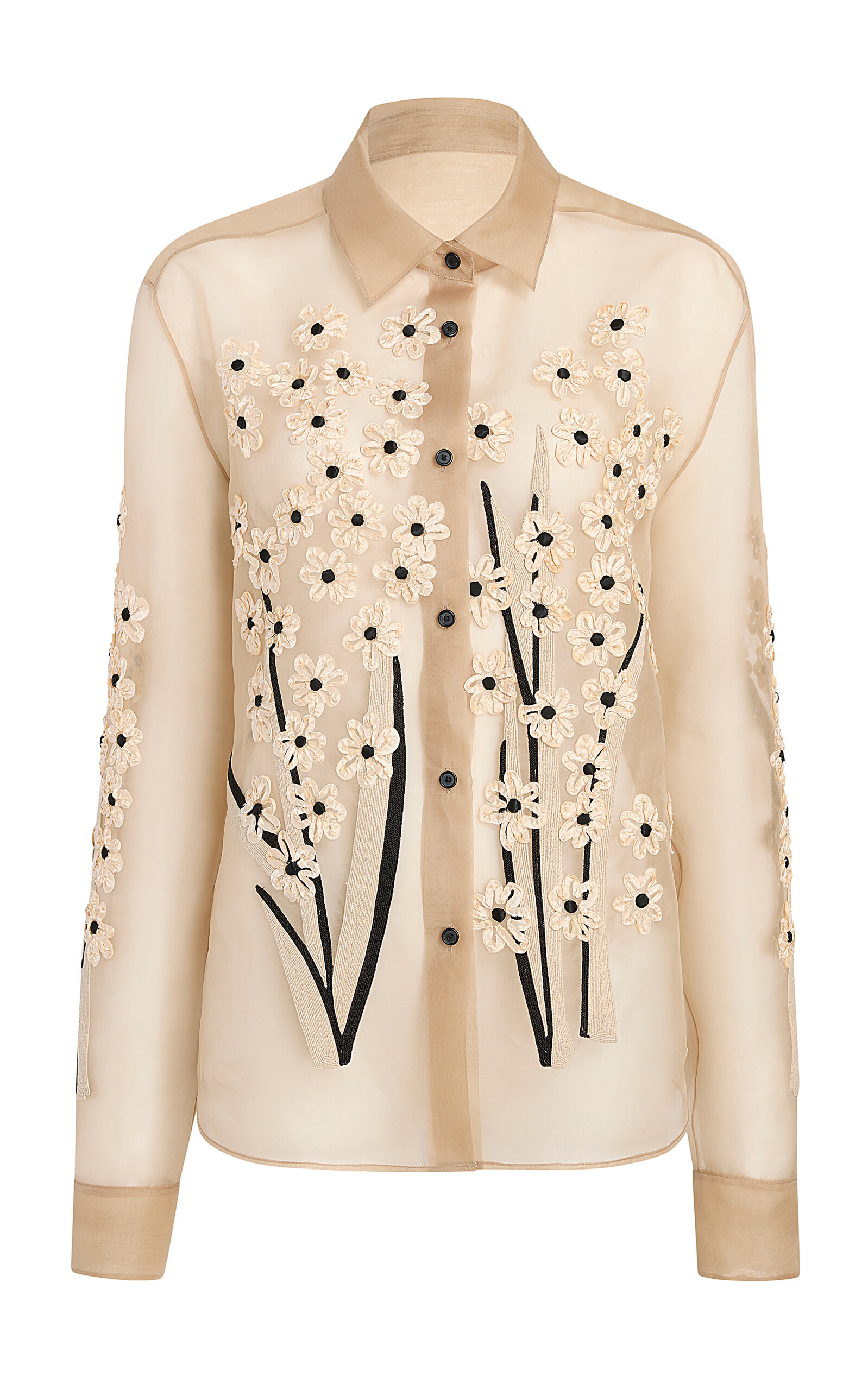 Khaite Argo Floral-Embroidered Silk Organza Shirt