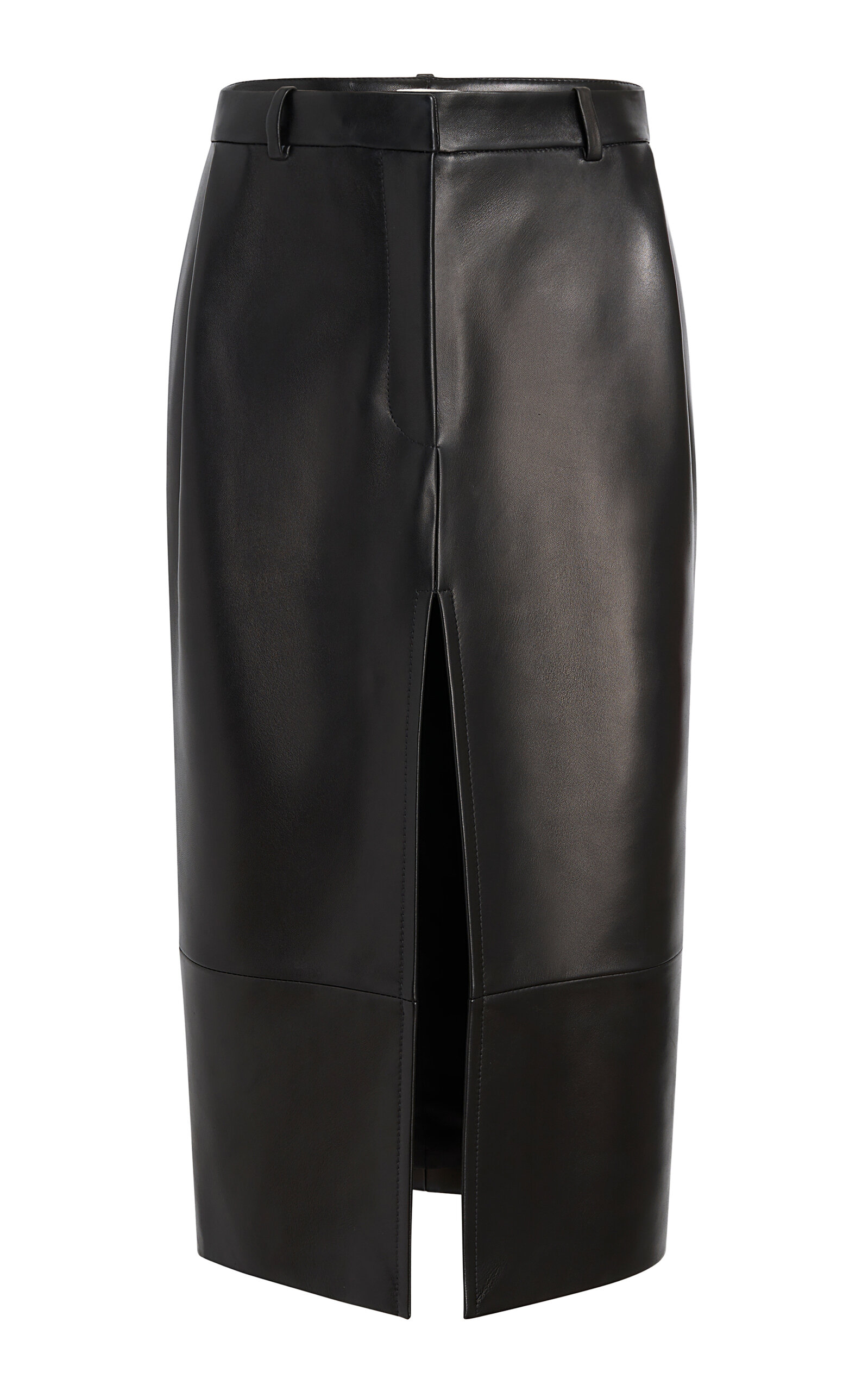 Khaite Anden Belted Plonge Leather Midi Skirt In Black