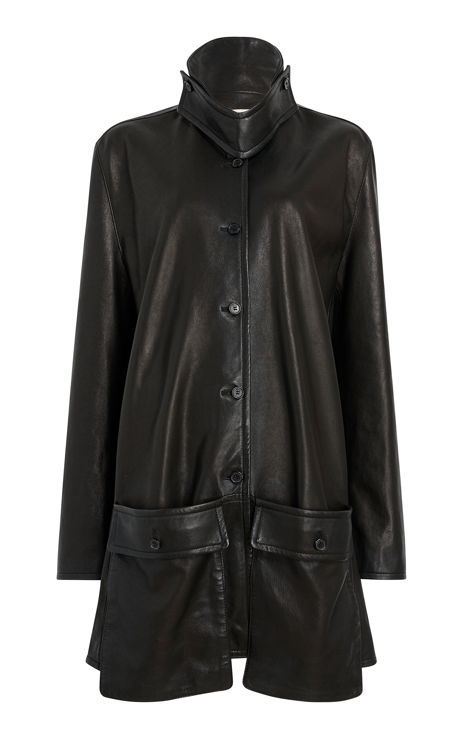 Khaite Harmon Long Plonge Leather Jacket In Black