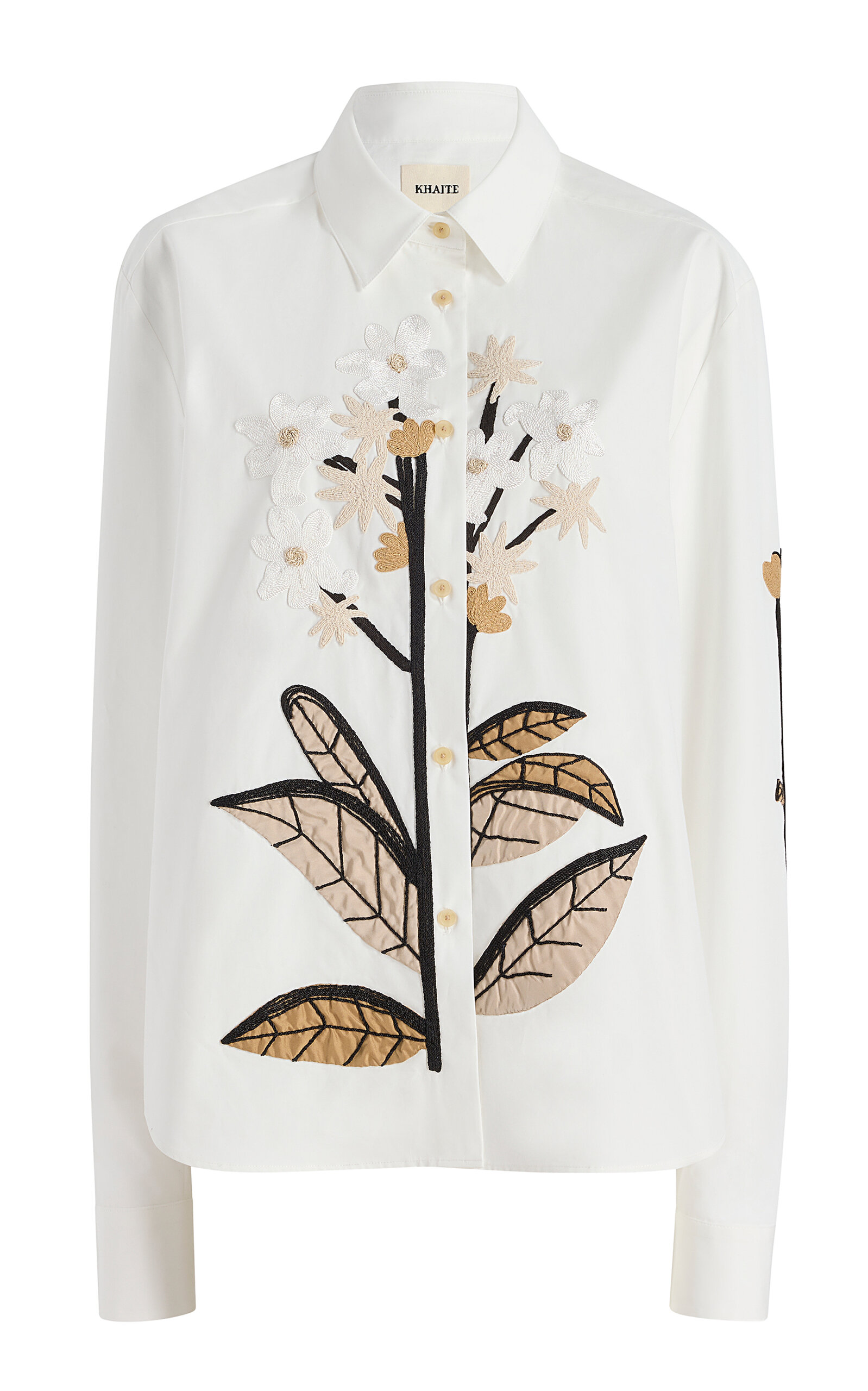 Khaite Argo Floral-embellished Cotton Poplin Shirt In White