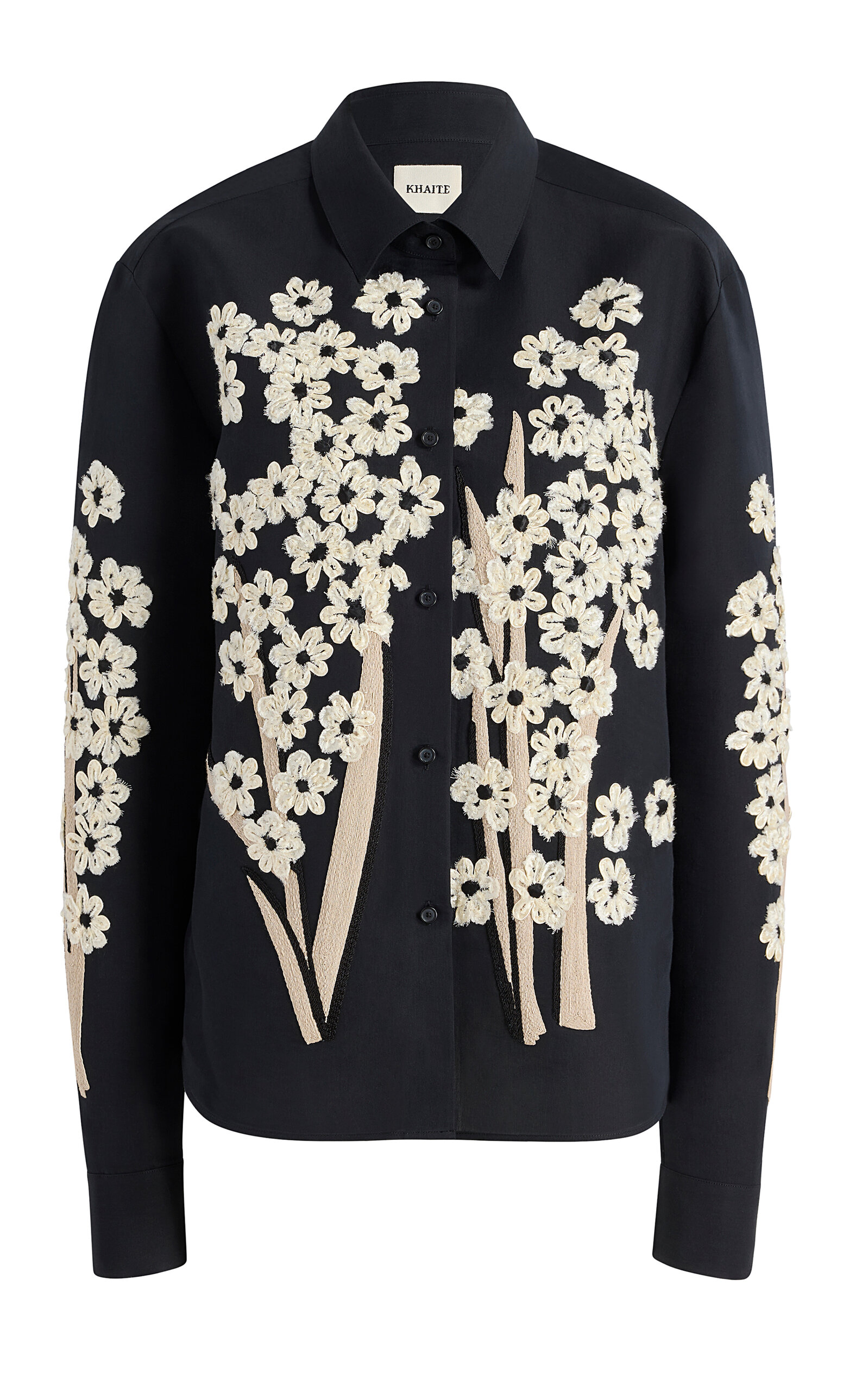 Khaite Argo Floral-embellished Cotton-silk Organza Shirt In Blue