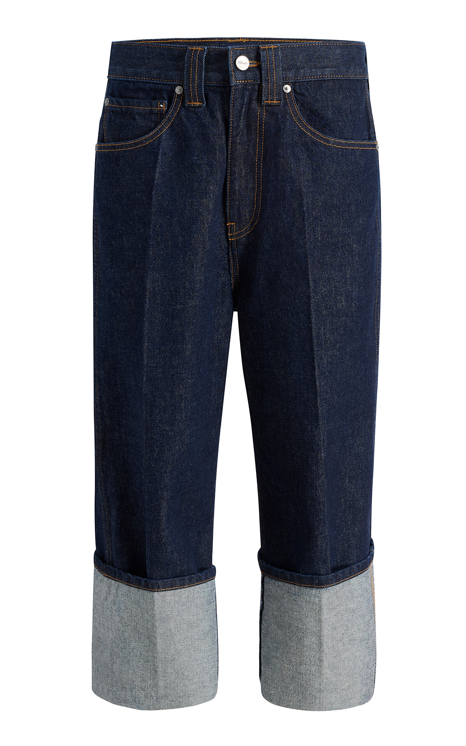 Khaite Boyle Cuffed Rigid Capri Jeans In Blue