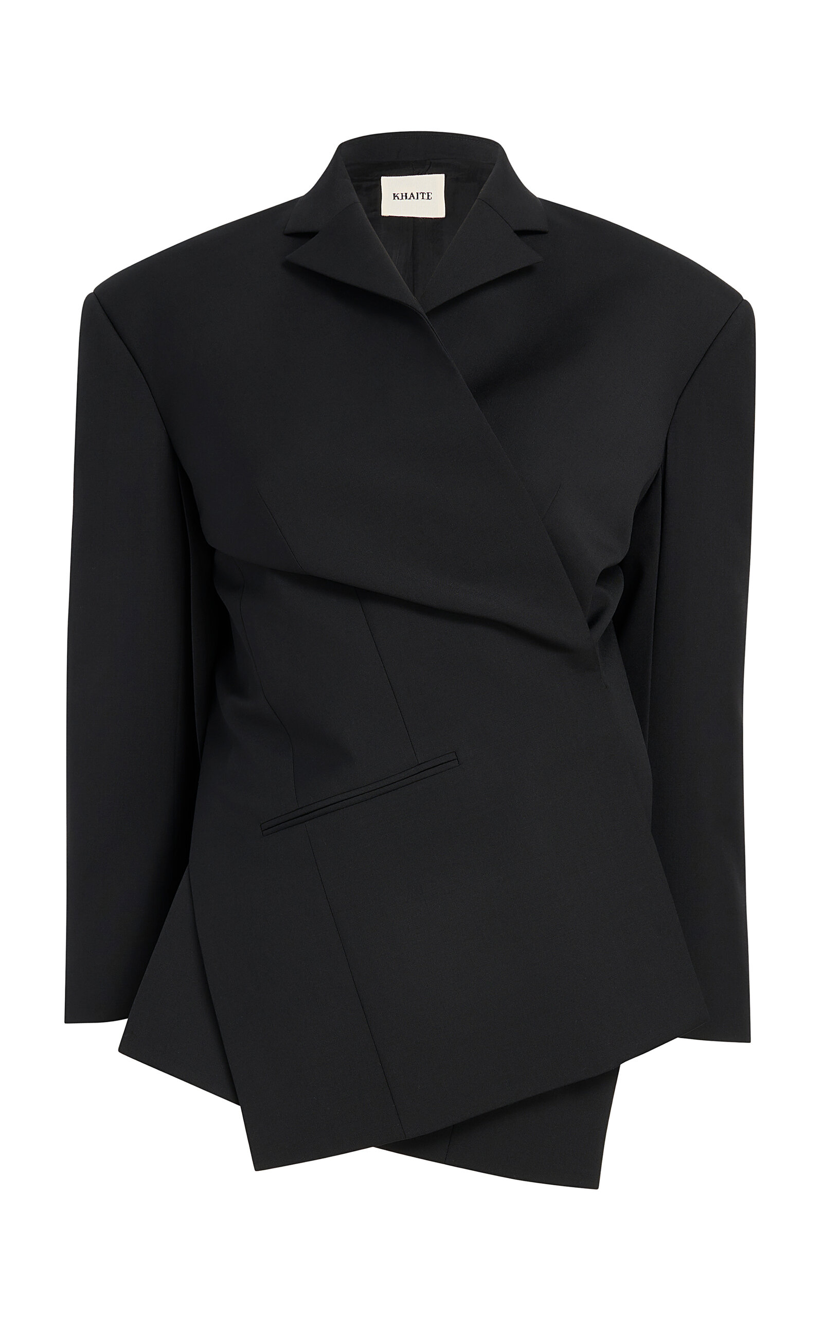 Khaite Palto Wool-silk Cady Wrap Jacket In Black