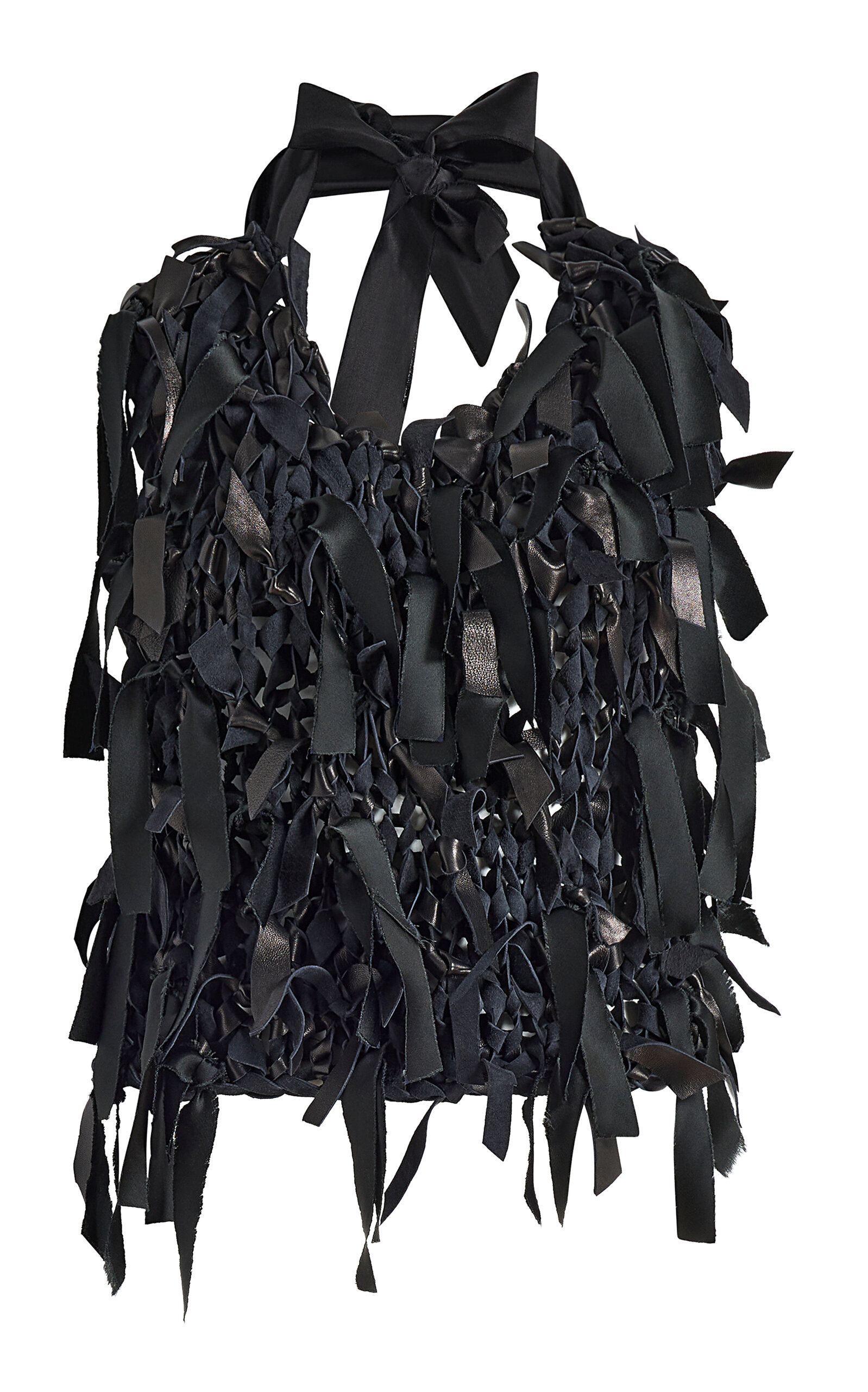 Khaite Tevis Fringed Knit Leather Top In Black