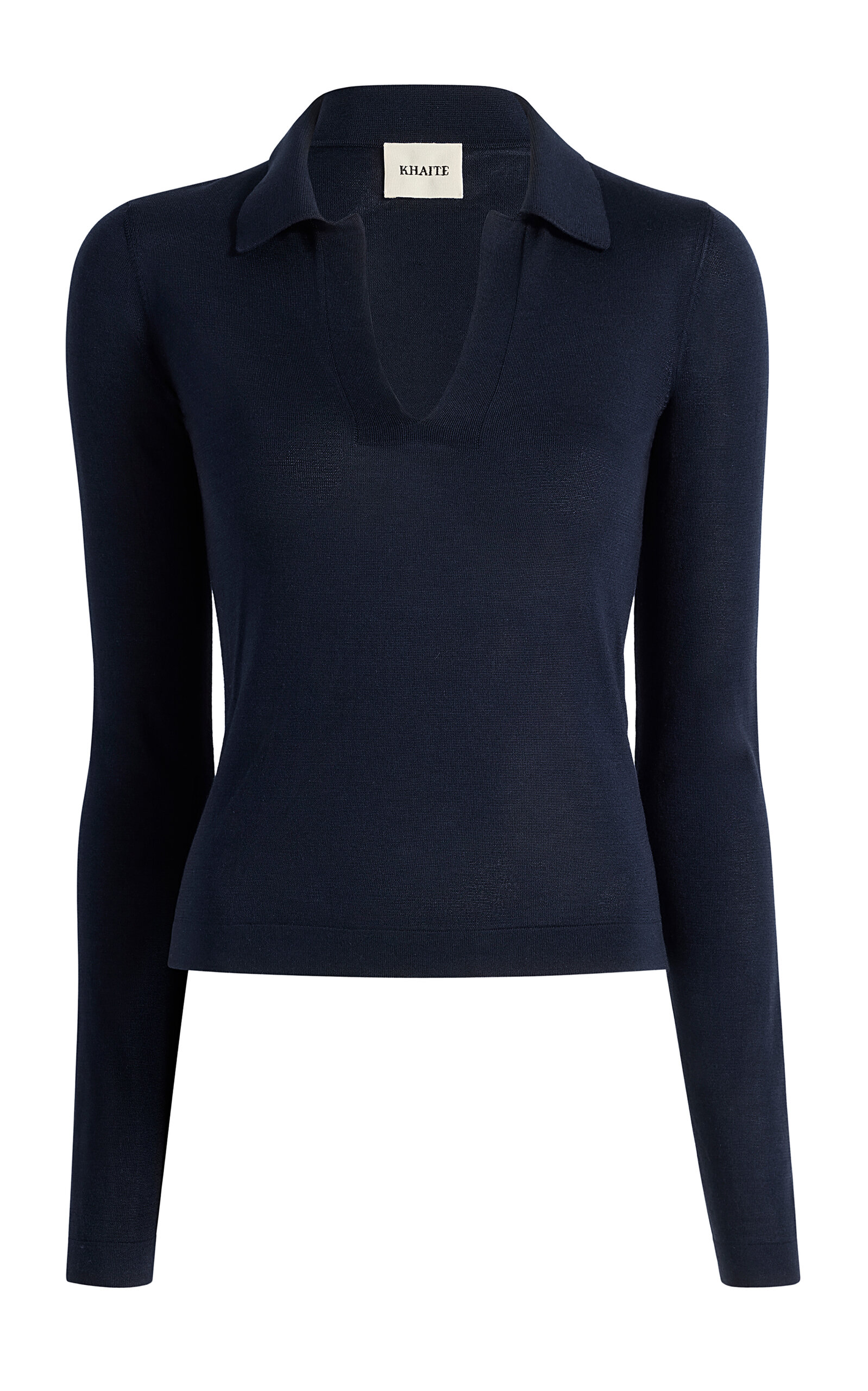 Khaite Mikel Knit Silk Polo Top In Blue