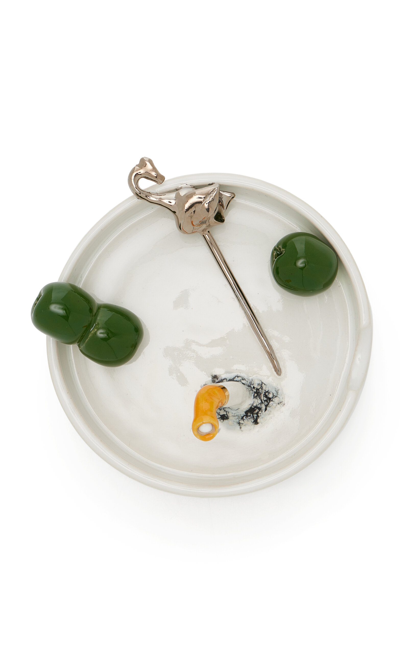 The Rolling And The Stoned Platinum Swan & Olive Ashtray In Multi