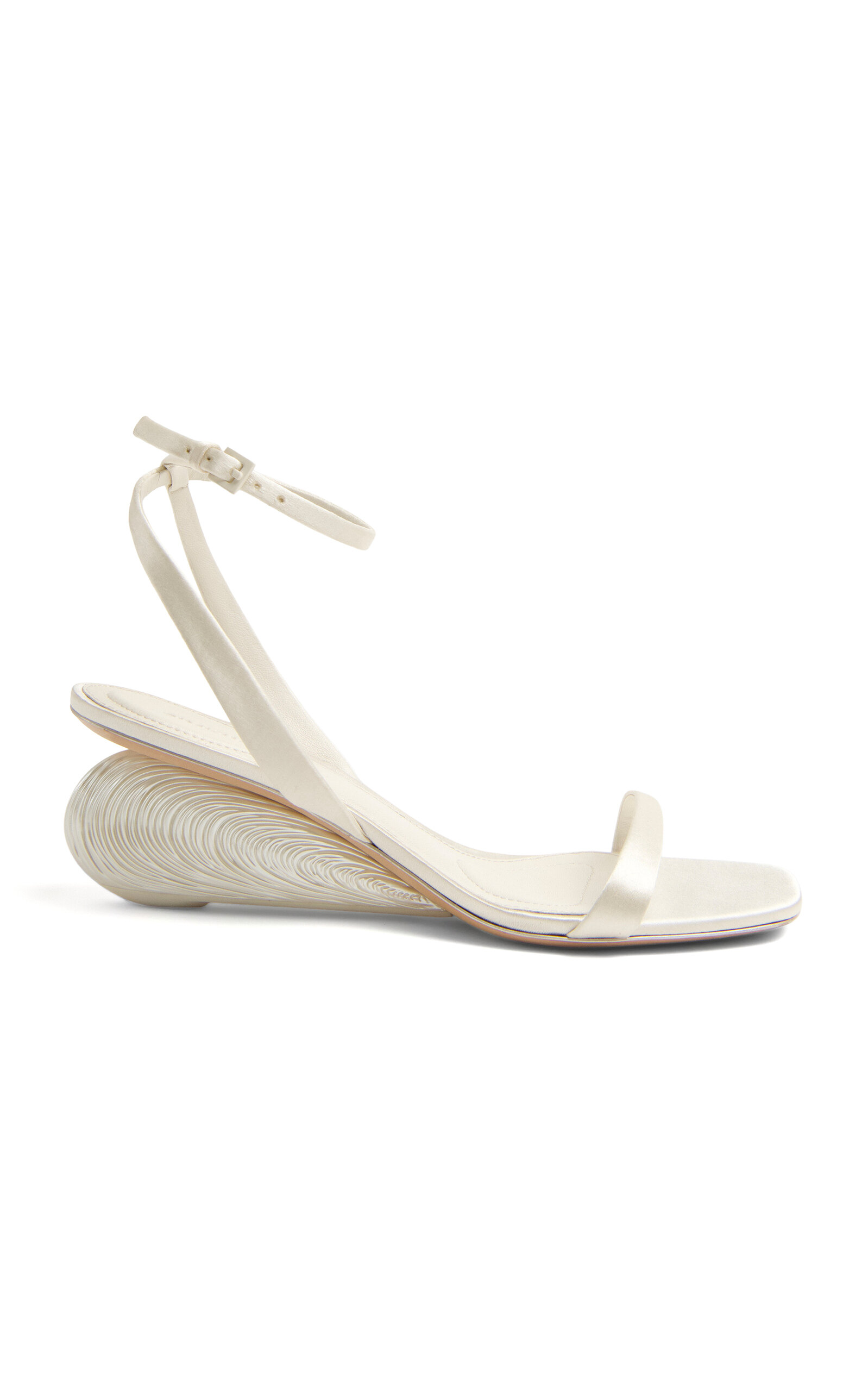 SIMKHAI Bridget Satin Oyster Shell Wedge Sandal - White