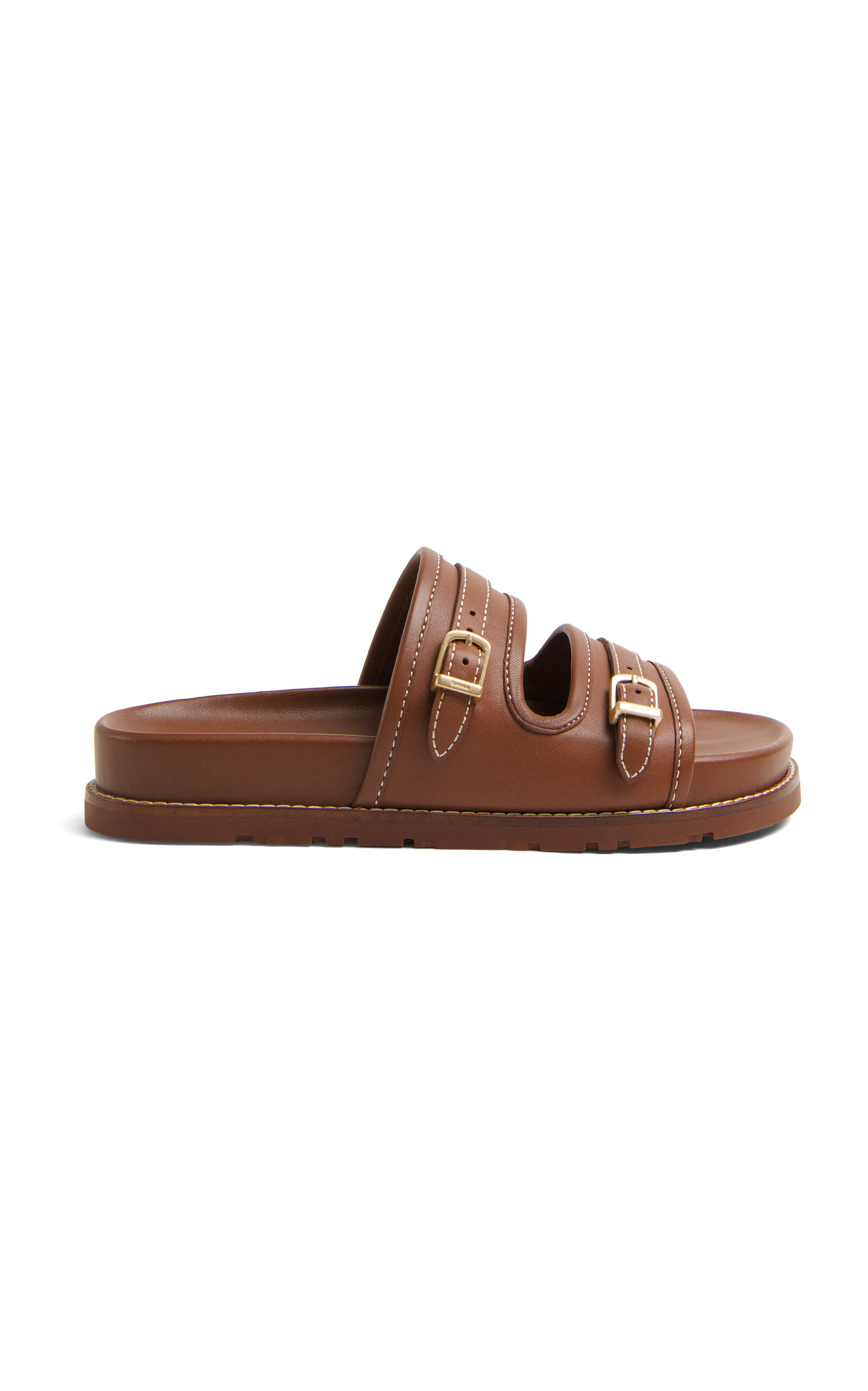SIMKHAI Aura Leather Pool Slide - Brown