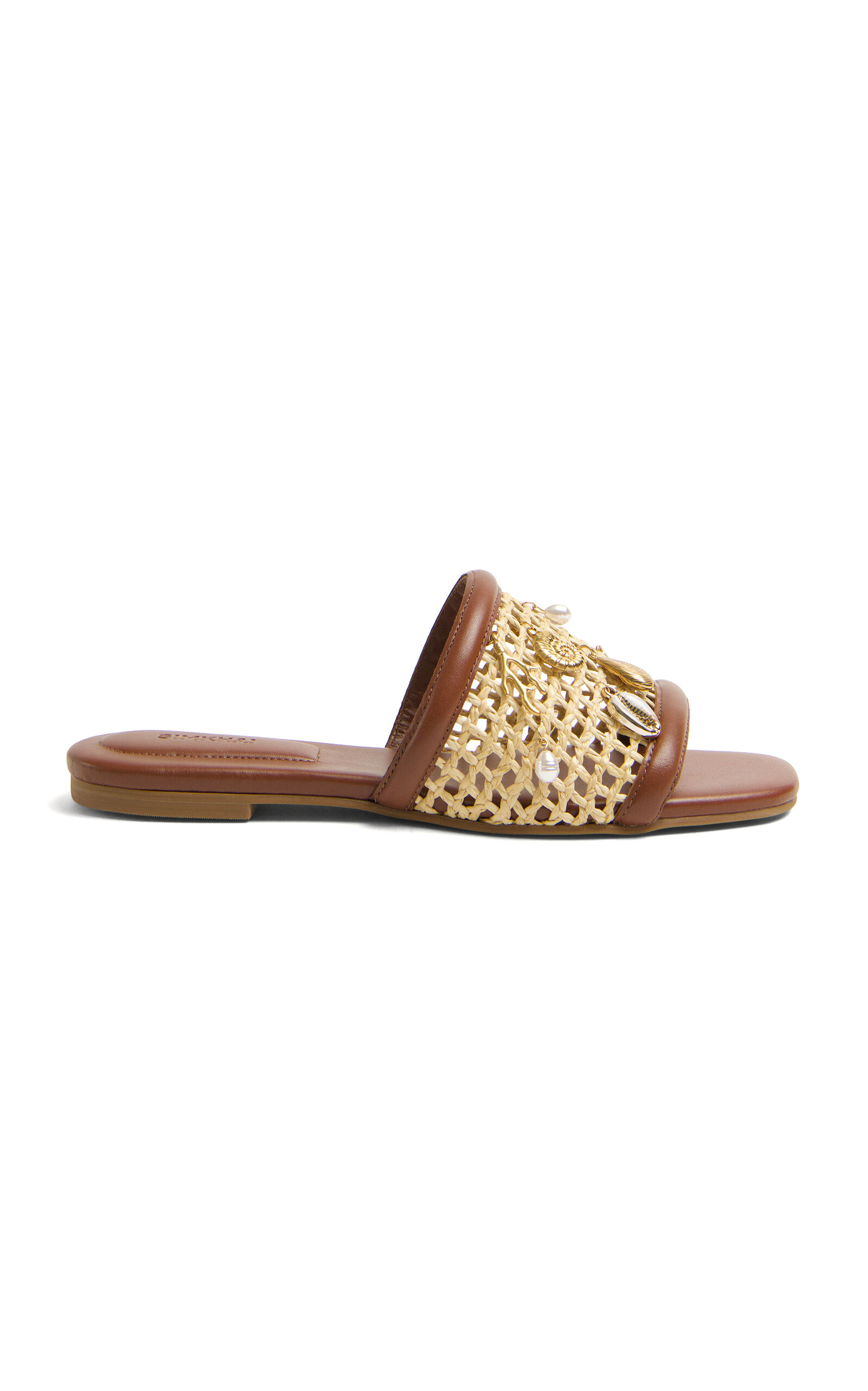 Simkhai Caspian Raffia Netted Flat Sandal In Brown