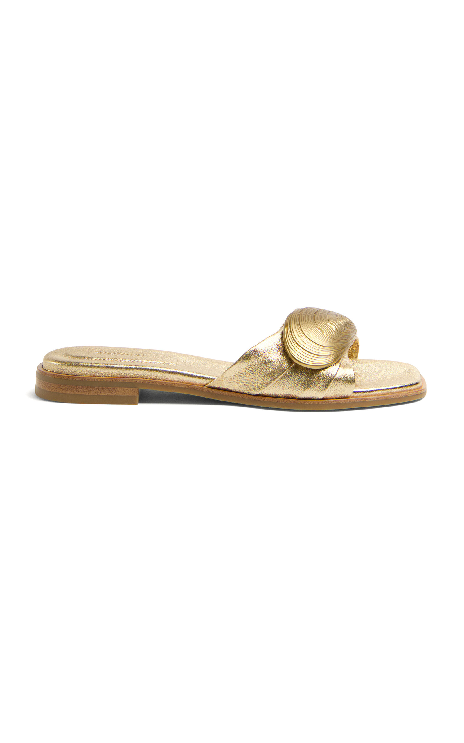 Simkhai Gigi Oyster Metallic Leather Flat Slide In Gold