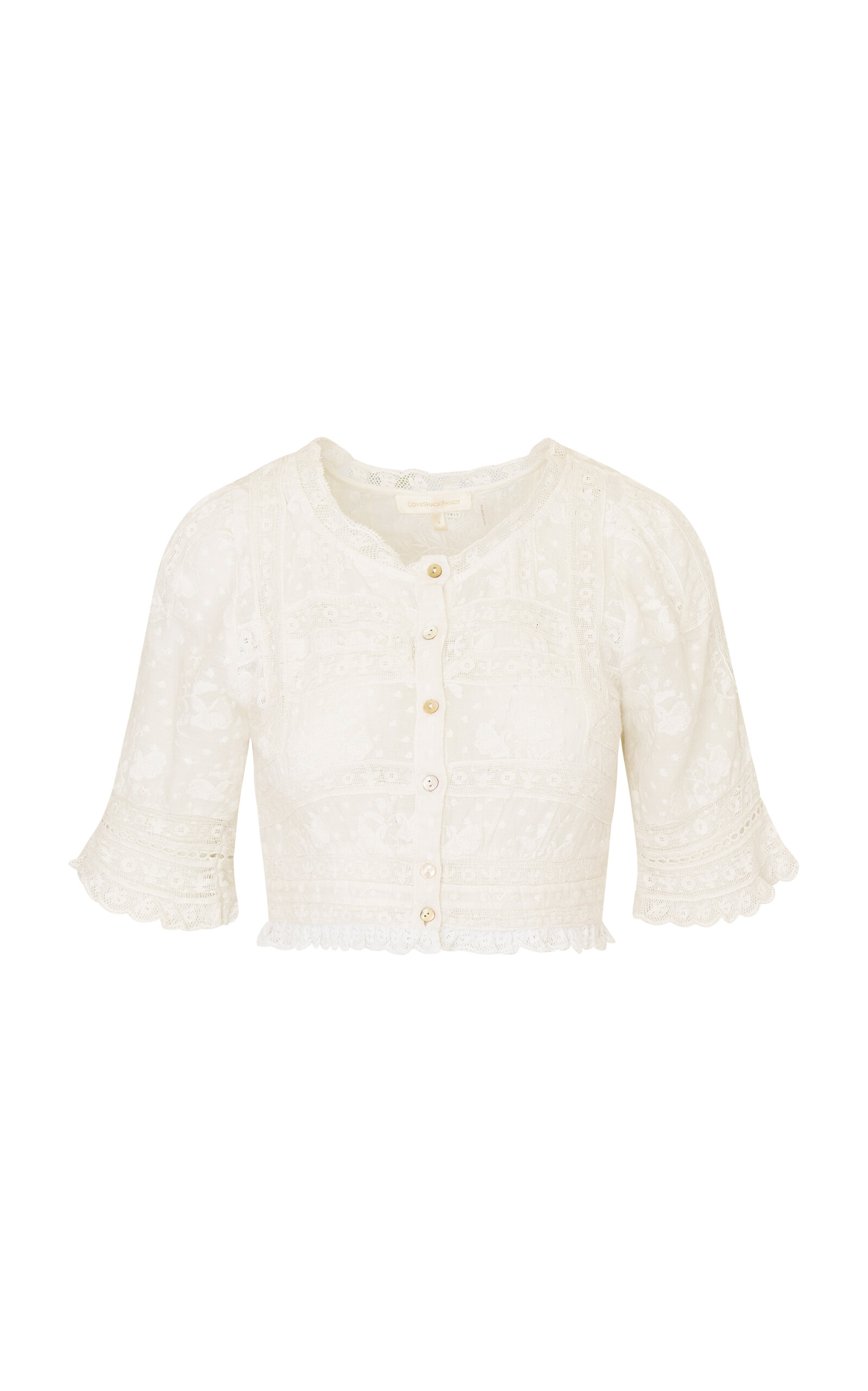 Loveshackfancy Nerissa Cropped Cotton Top In White