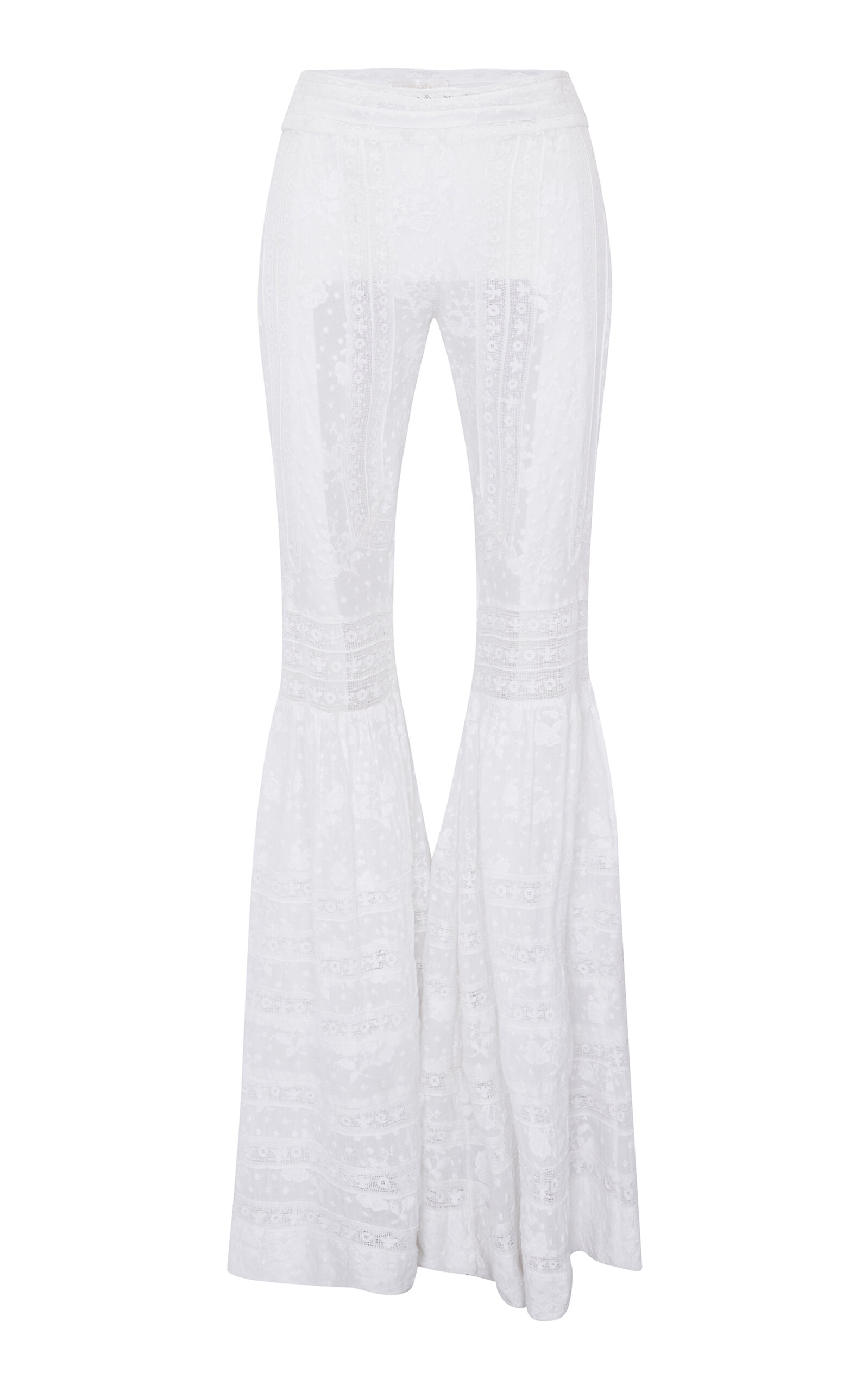 LoveShackFancy Tevla Flared Cotton Pants - White