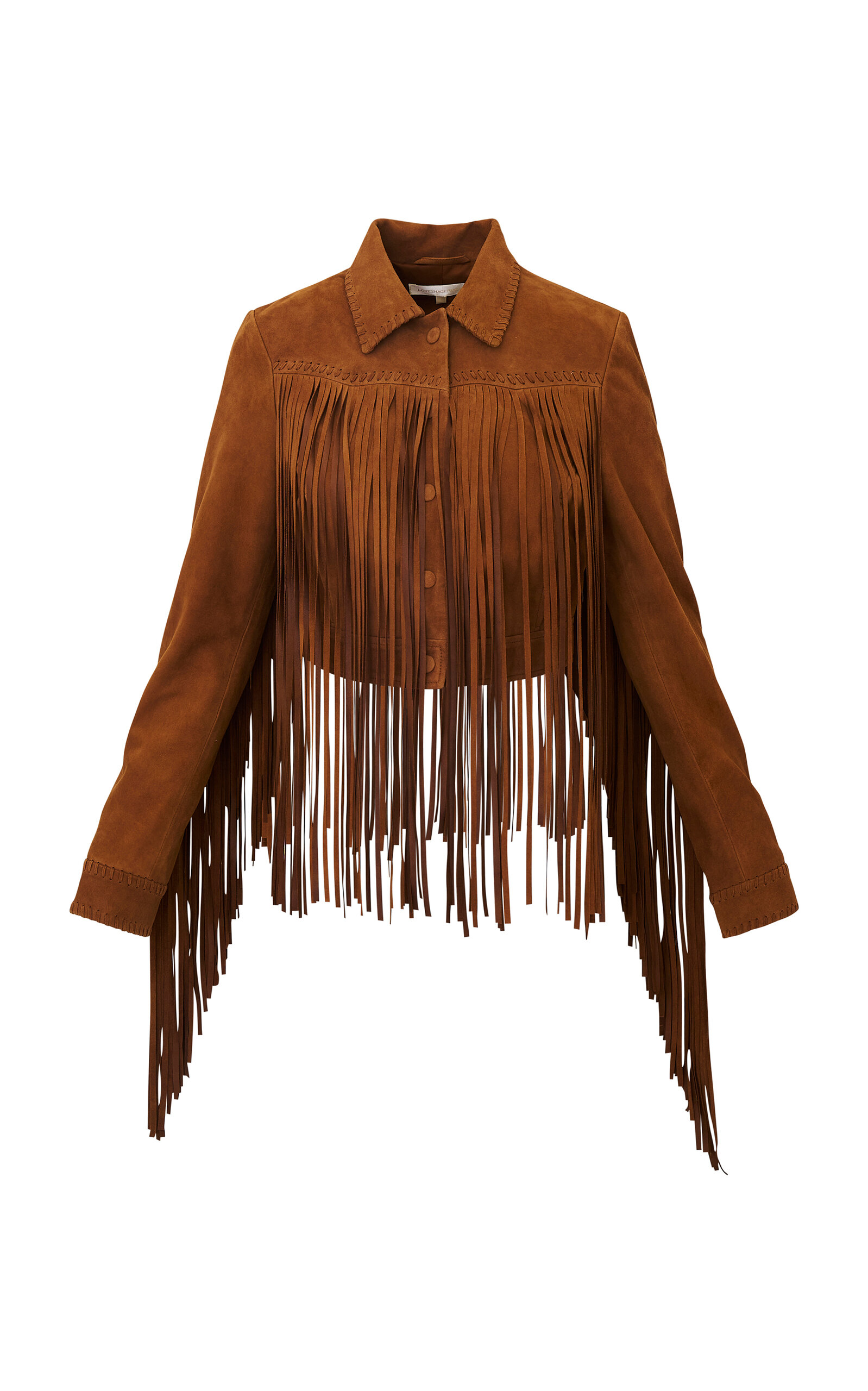 LoveShackFancy Maelis Fringed Leather Jacket - Brown