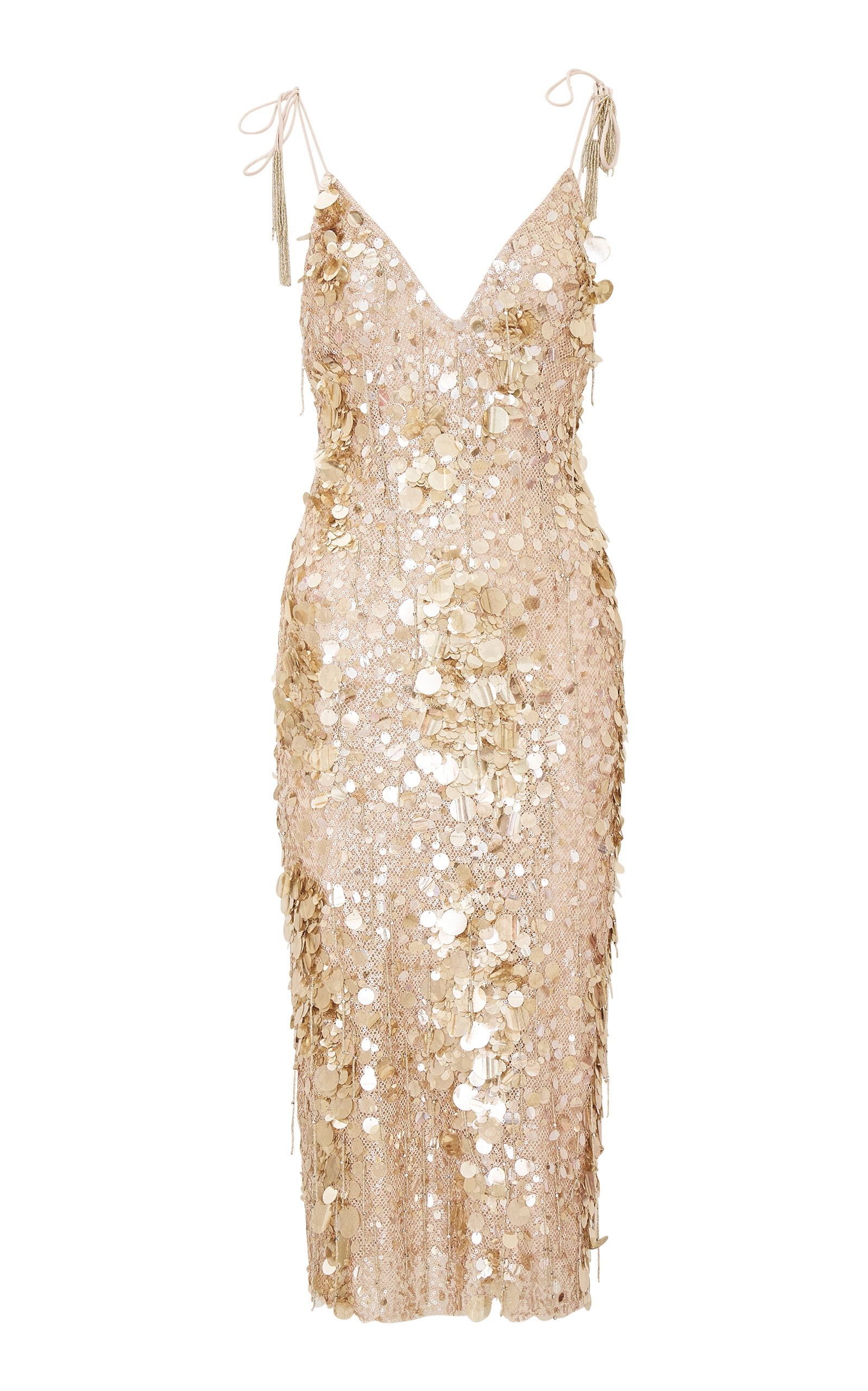 LoveShackFancy Kayleen Sequined Midi Dress - Gold