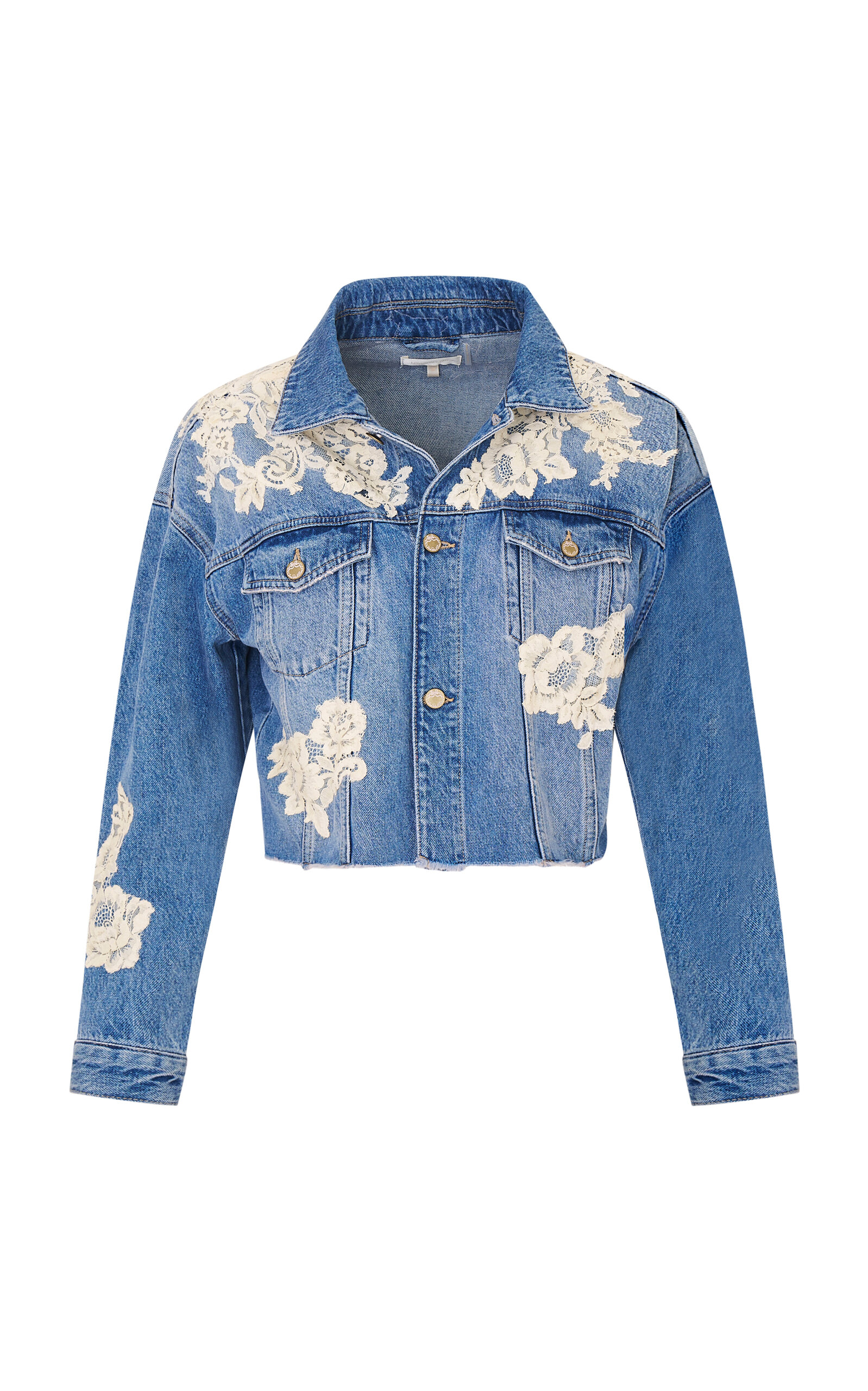 LoveShackFancy Amana Lace-Detailed Denim Jacket