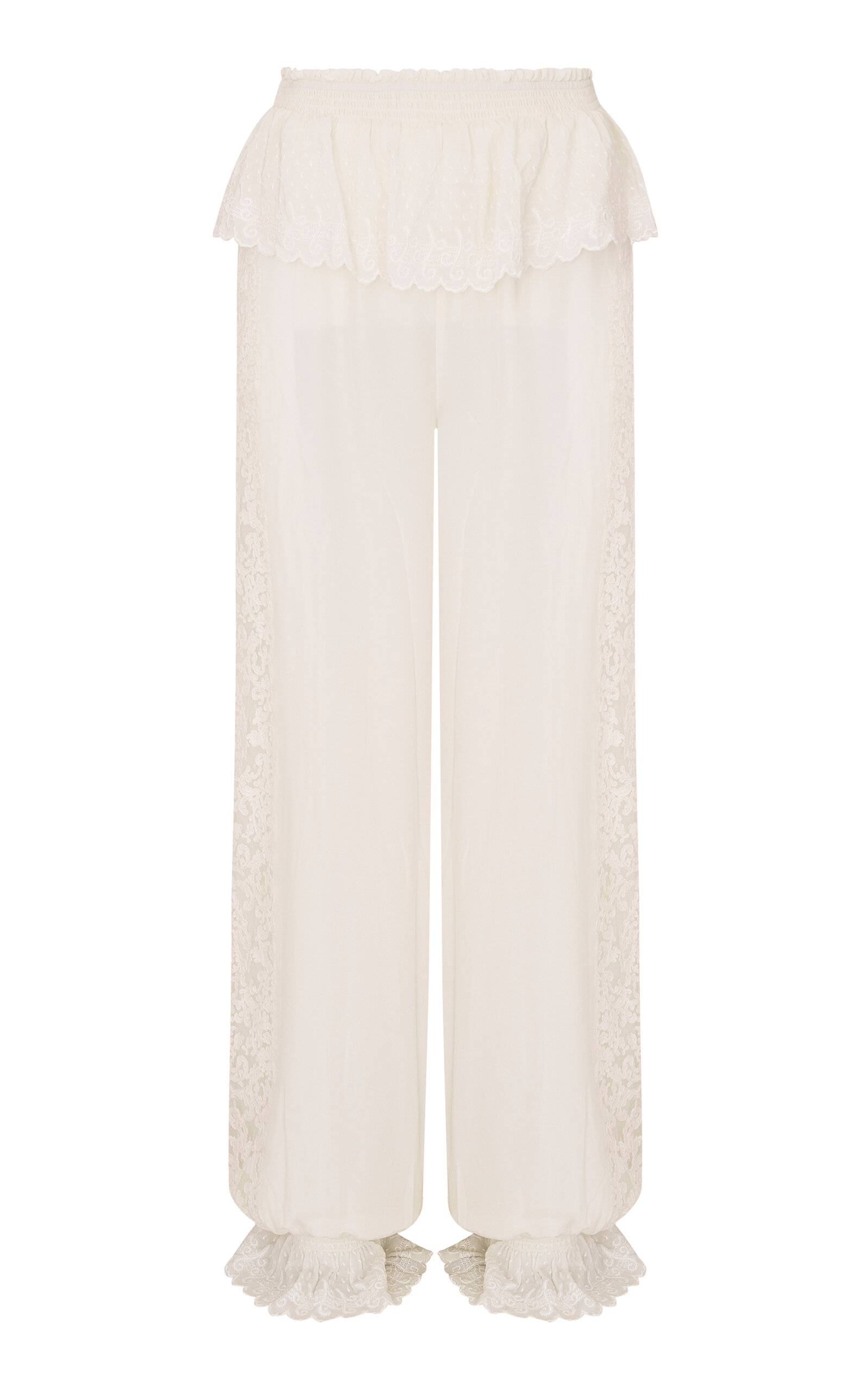 LoveShackFancy Clyra Ruffled Silk Straight-Leg Pants