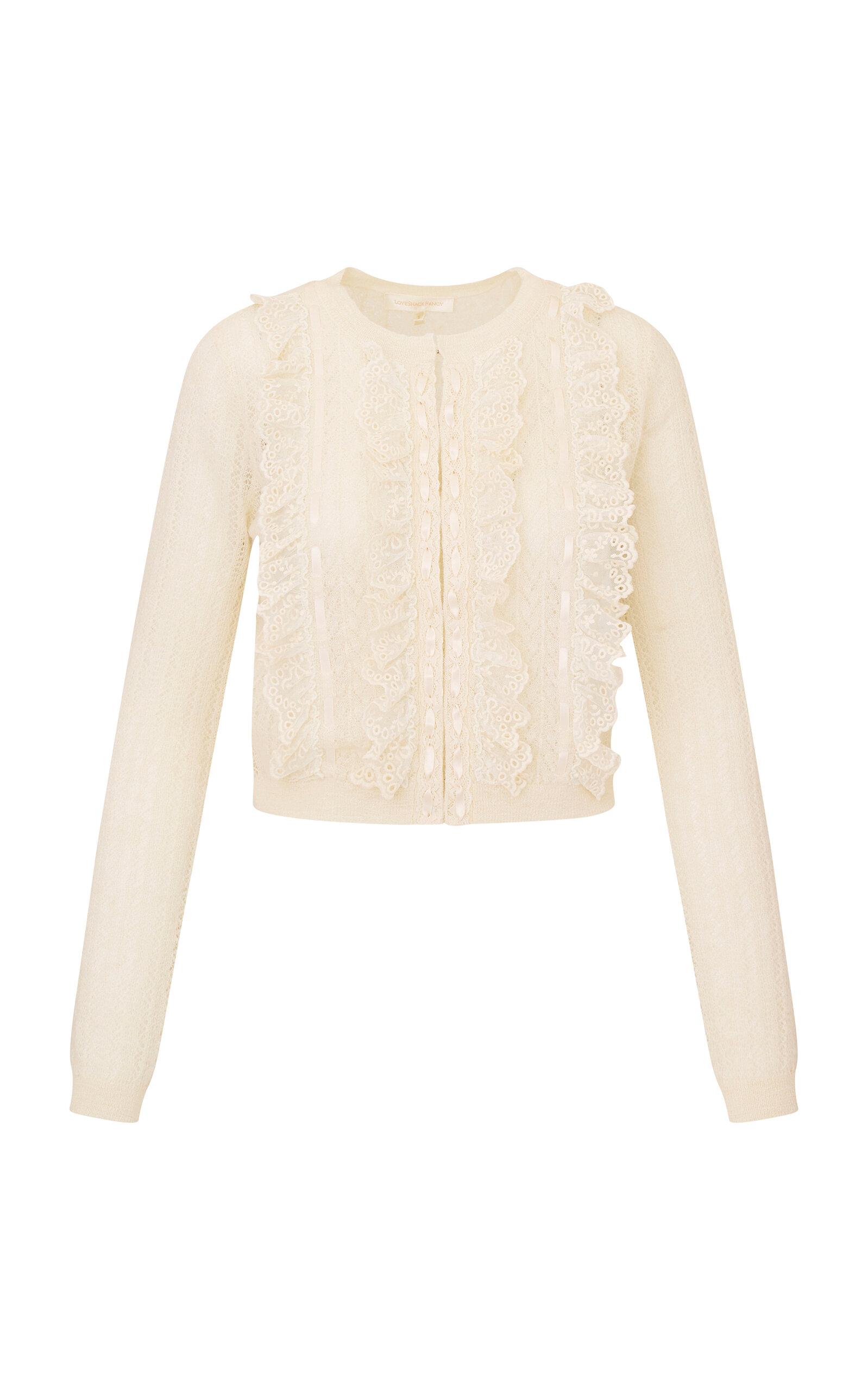 Loveshackfancy Melisse Lace-detailed Cardigan In Neutral