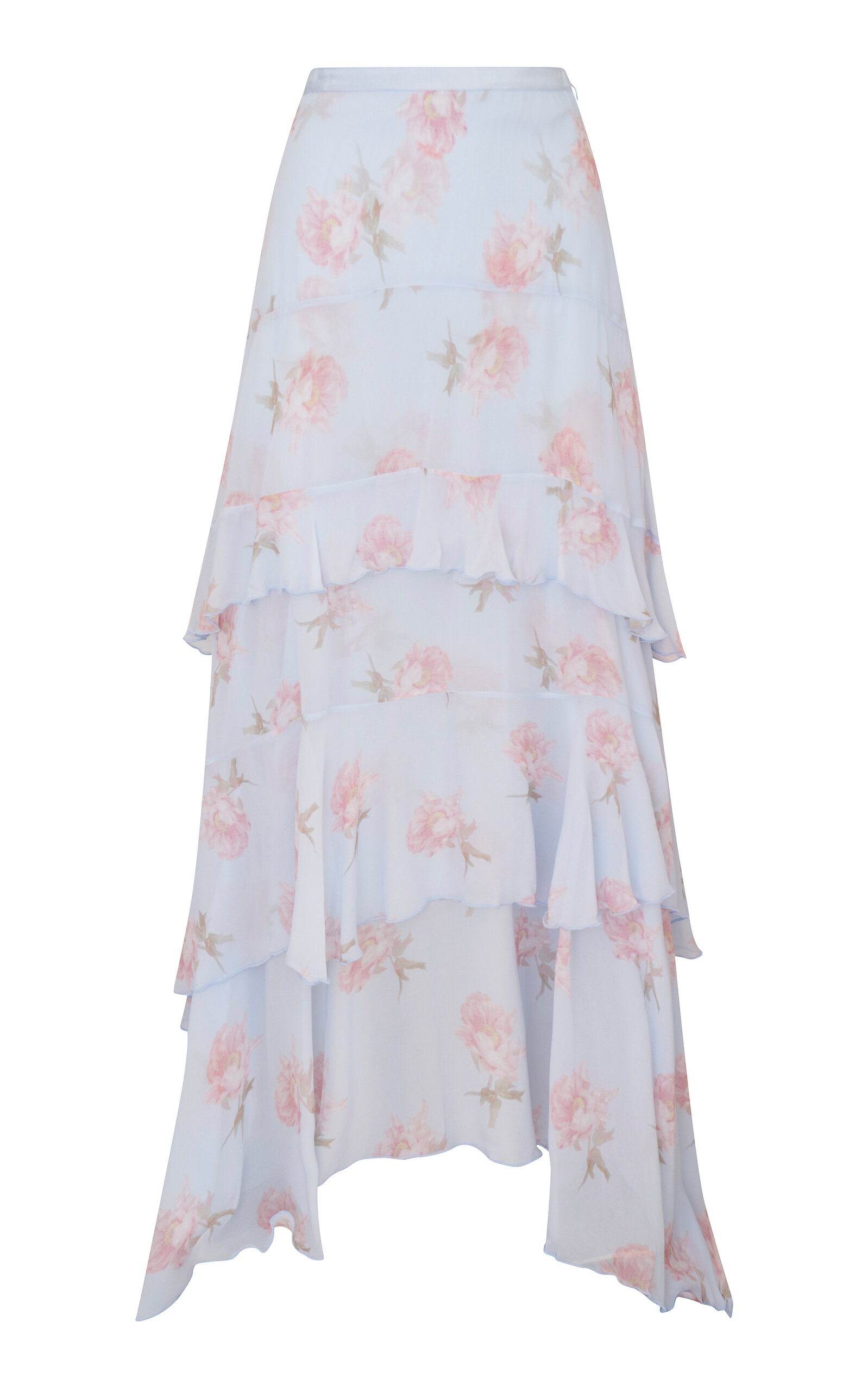 LoveShackFancy Soleia Floral Midi Skirt - Light Blue
