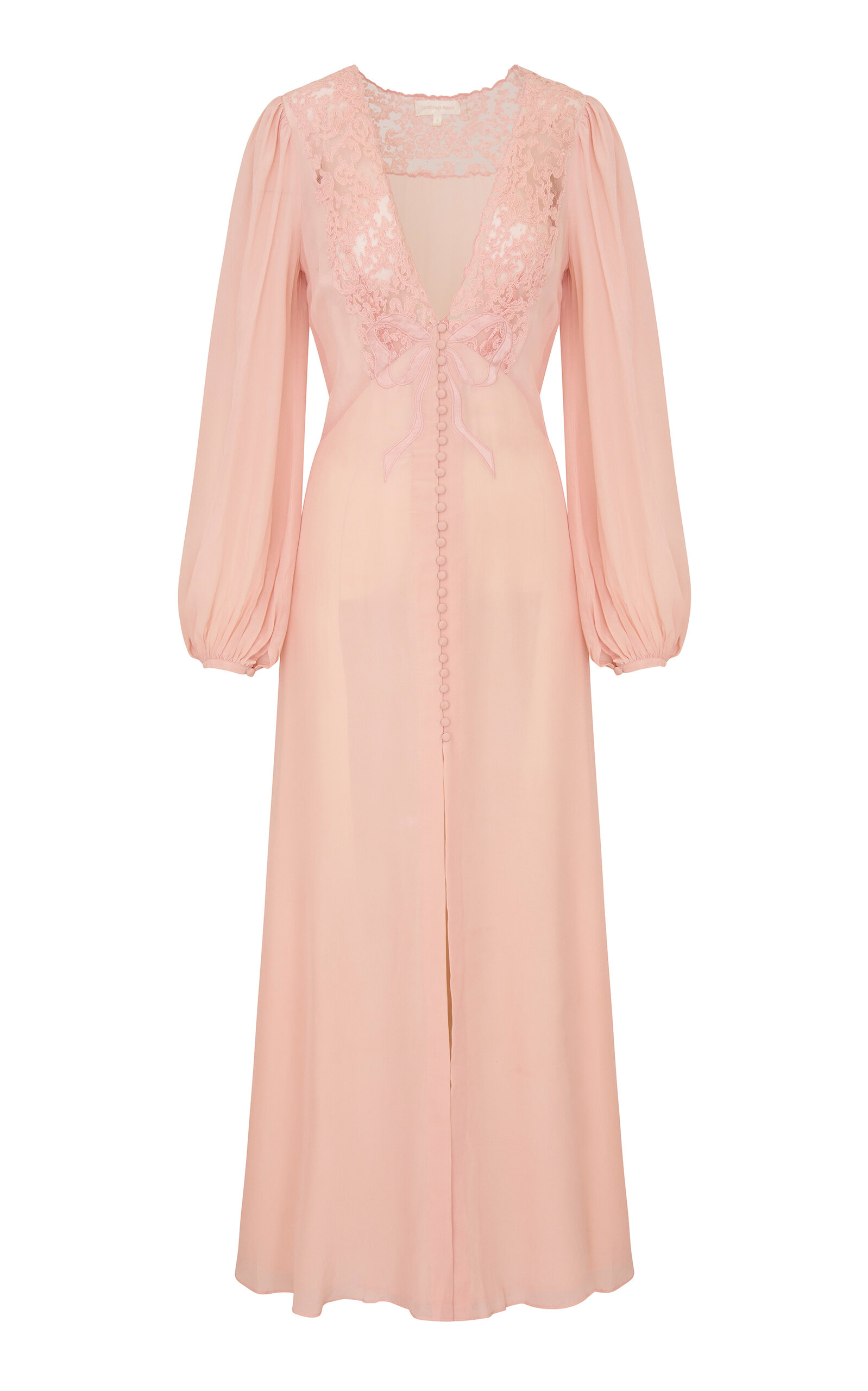 LoveShackFancy Lina Plunging Silk Midi Dress