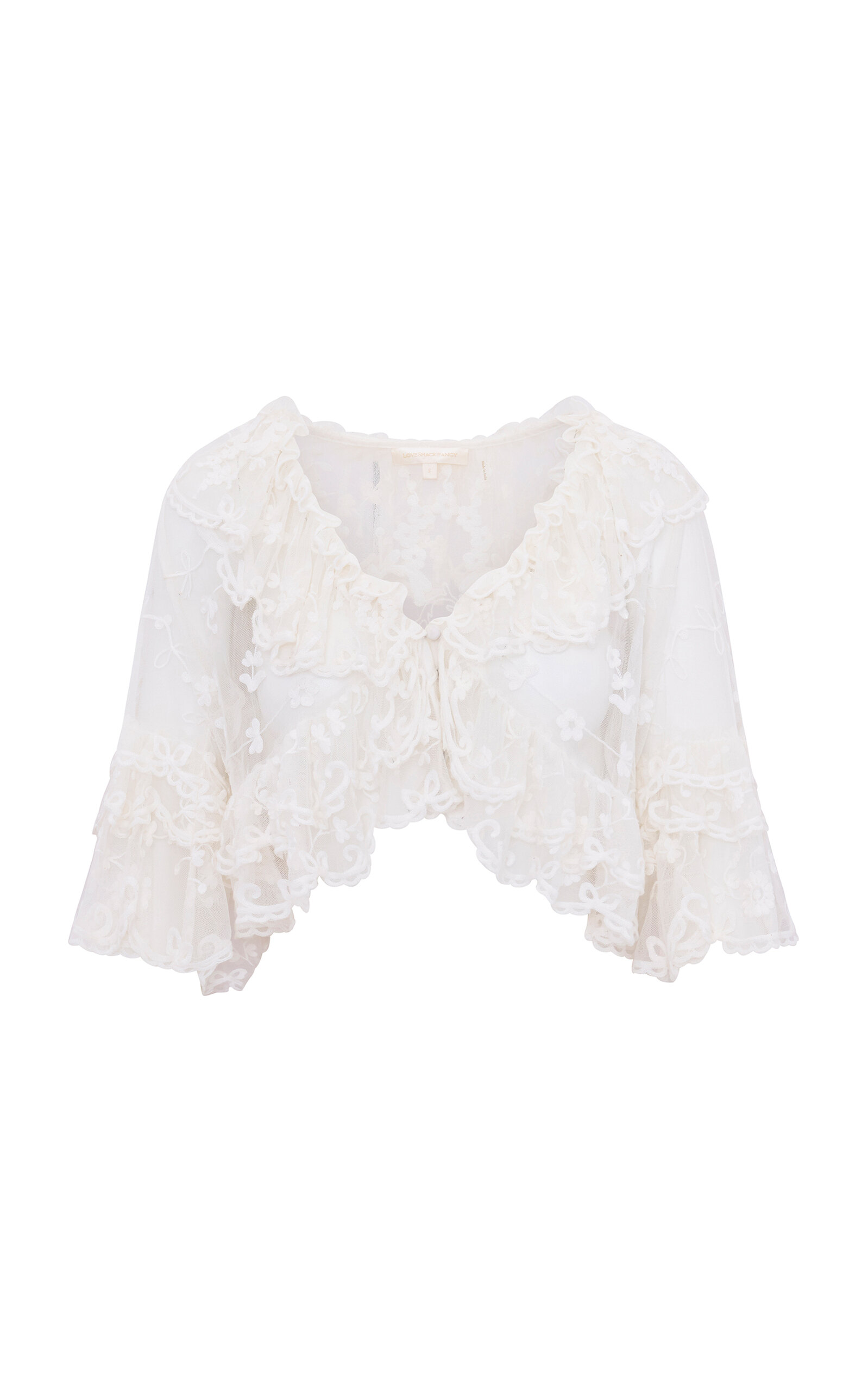 Loveshackfancy Vessia Ruffled Lace Top In Neutral