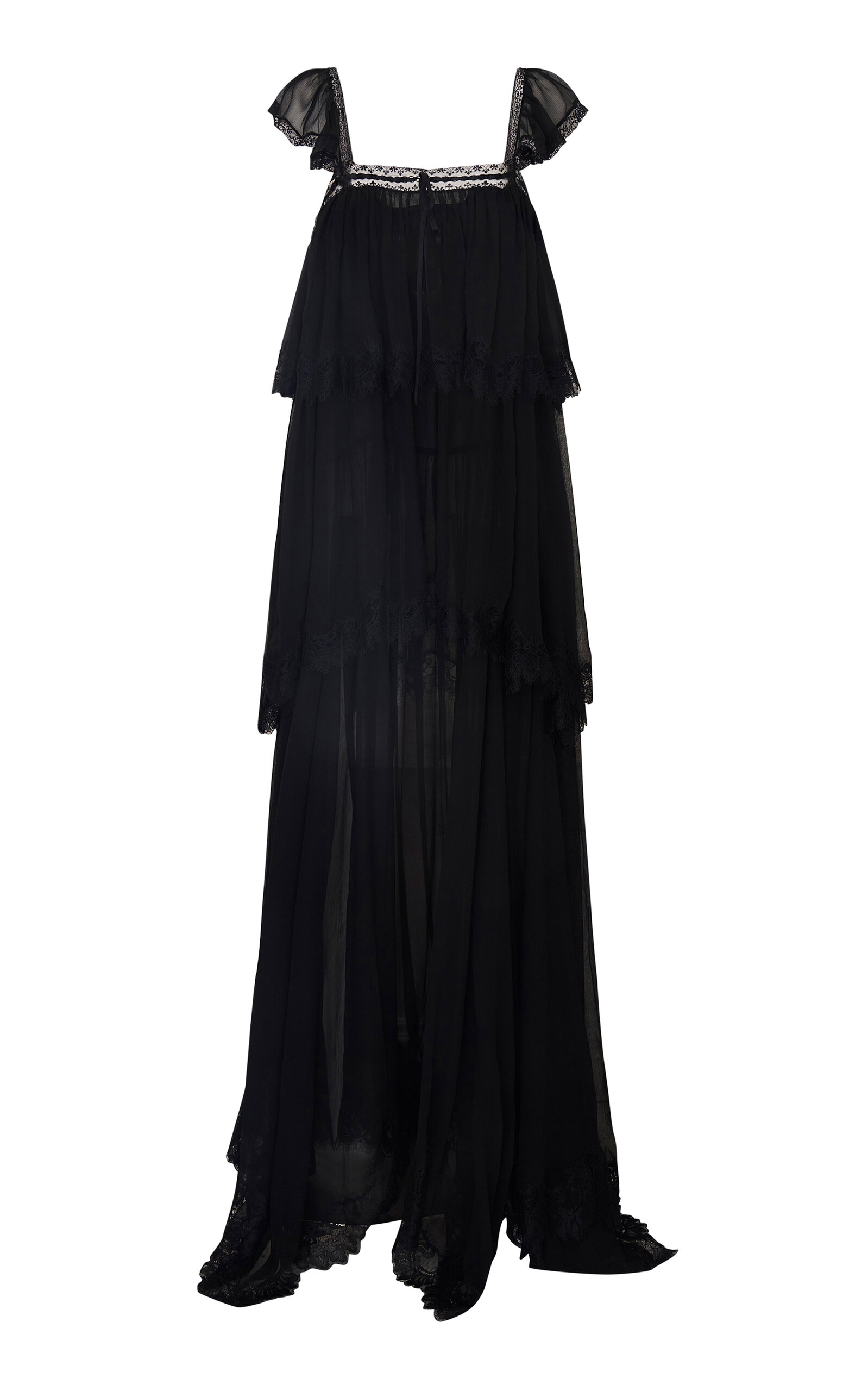 Loveshackfancy Maralee Tiered Silk Gown In Black