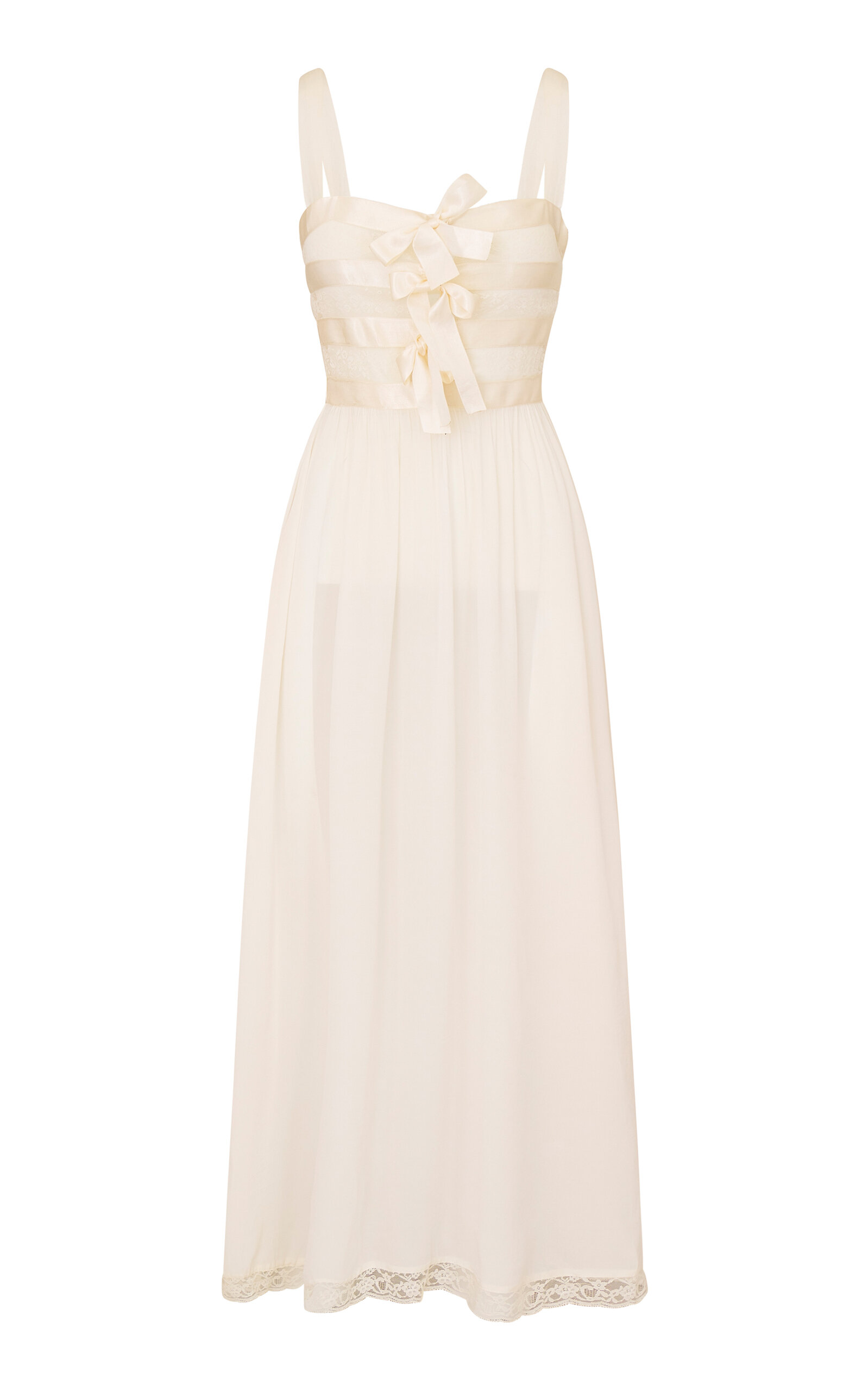 Loveshackfancy Lovelace Bow-detailed Midi Dress In Neutral