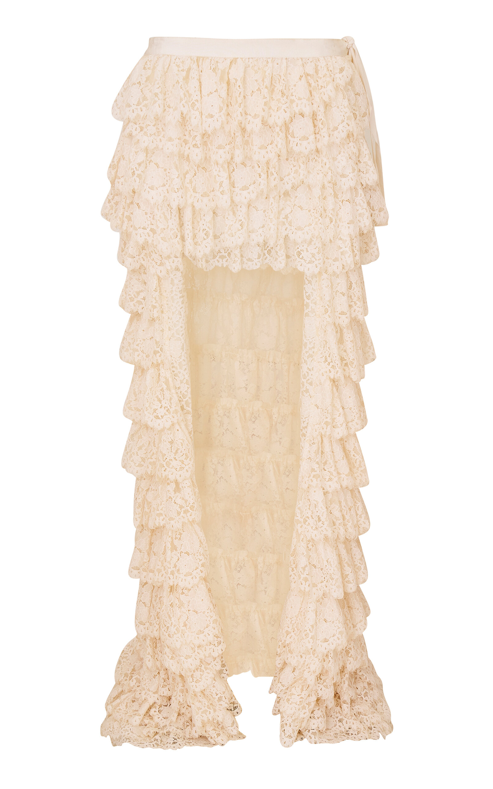 LoveShackFancy Camilia Tiered High-Low Skirt - Ivory