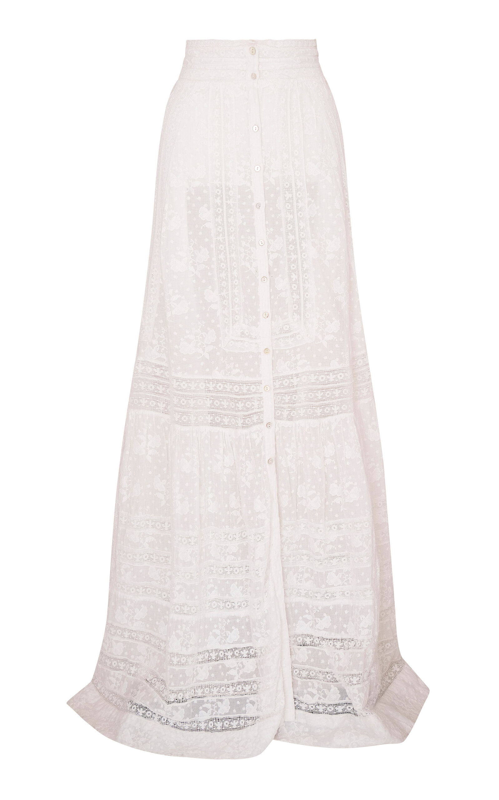 Loveshackfancy Araminta Button-front Cotton Maxi Skirt In White