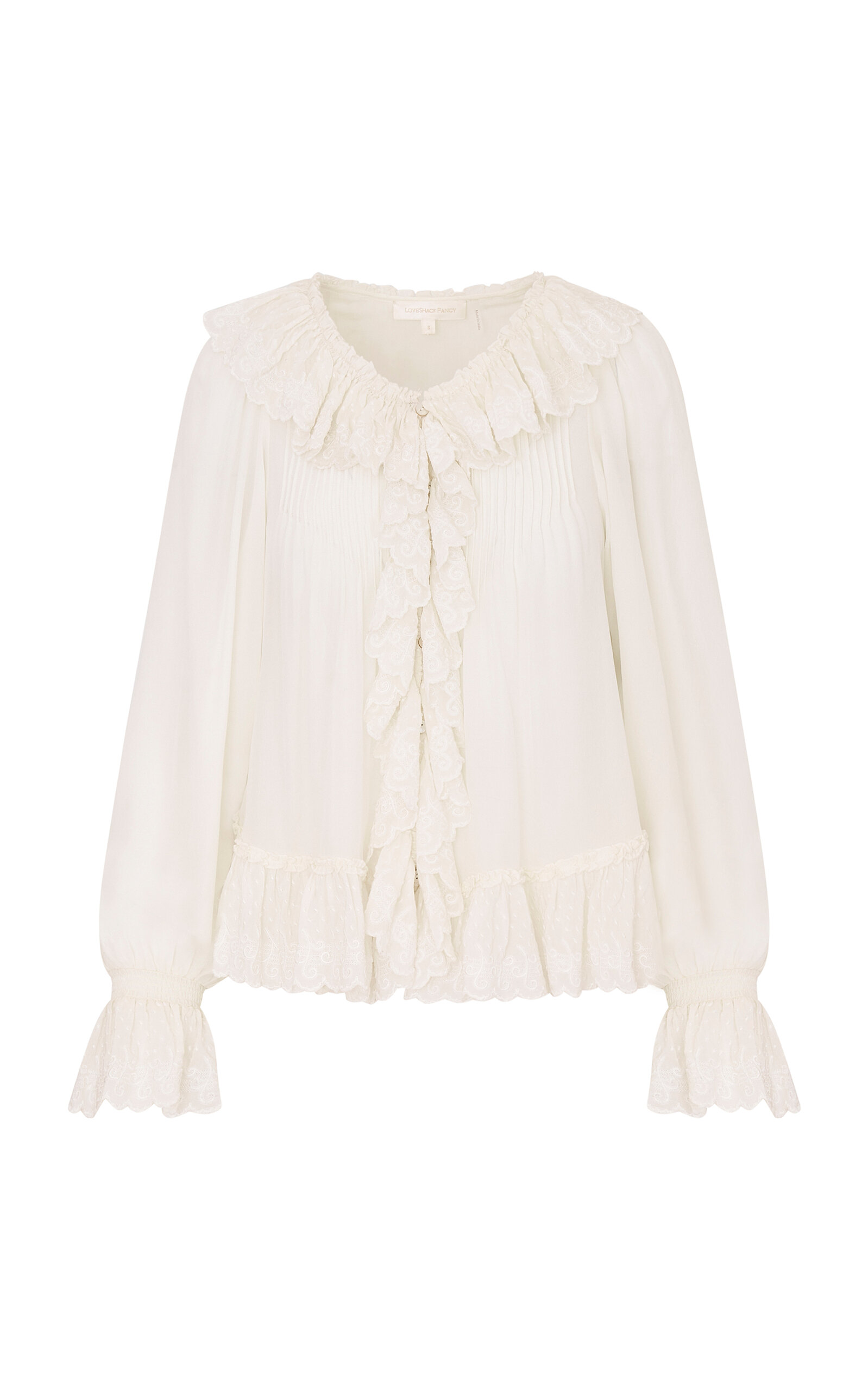 Loveshackfancy Avee Ruffled Silk Blouse In Neutral
